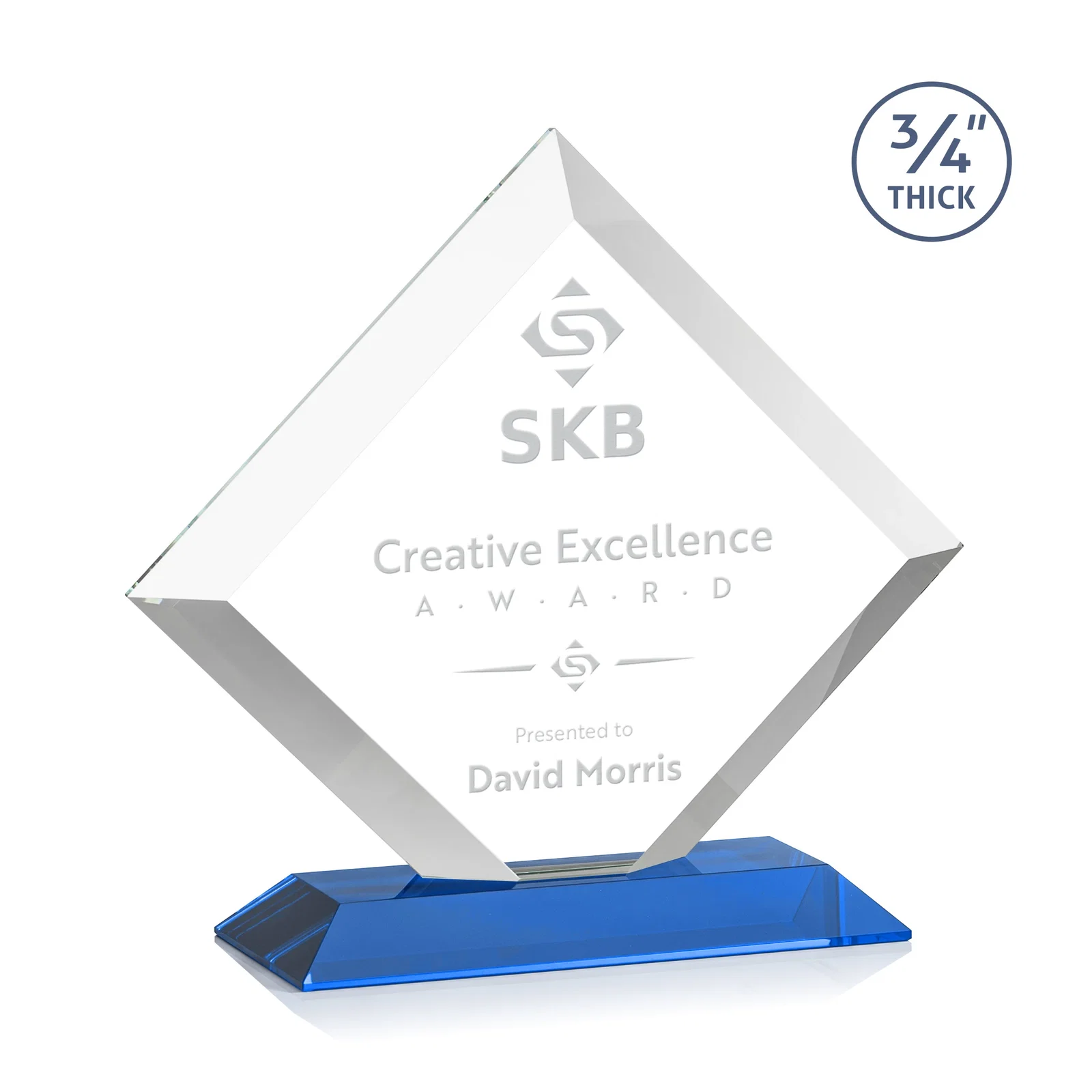 Promotional Mitered-Edge Starfire Crystal Diamond Award on a Bamboo Base for service anniversary gifts