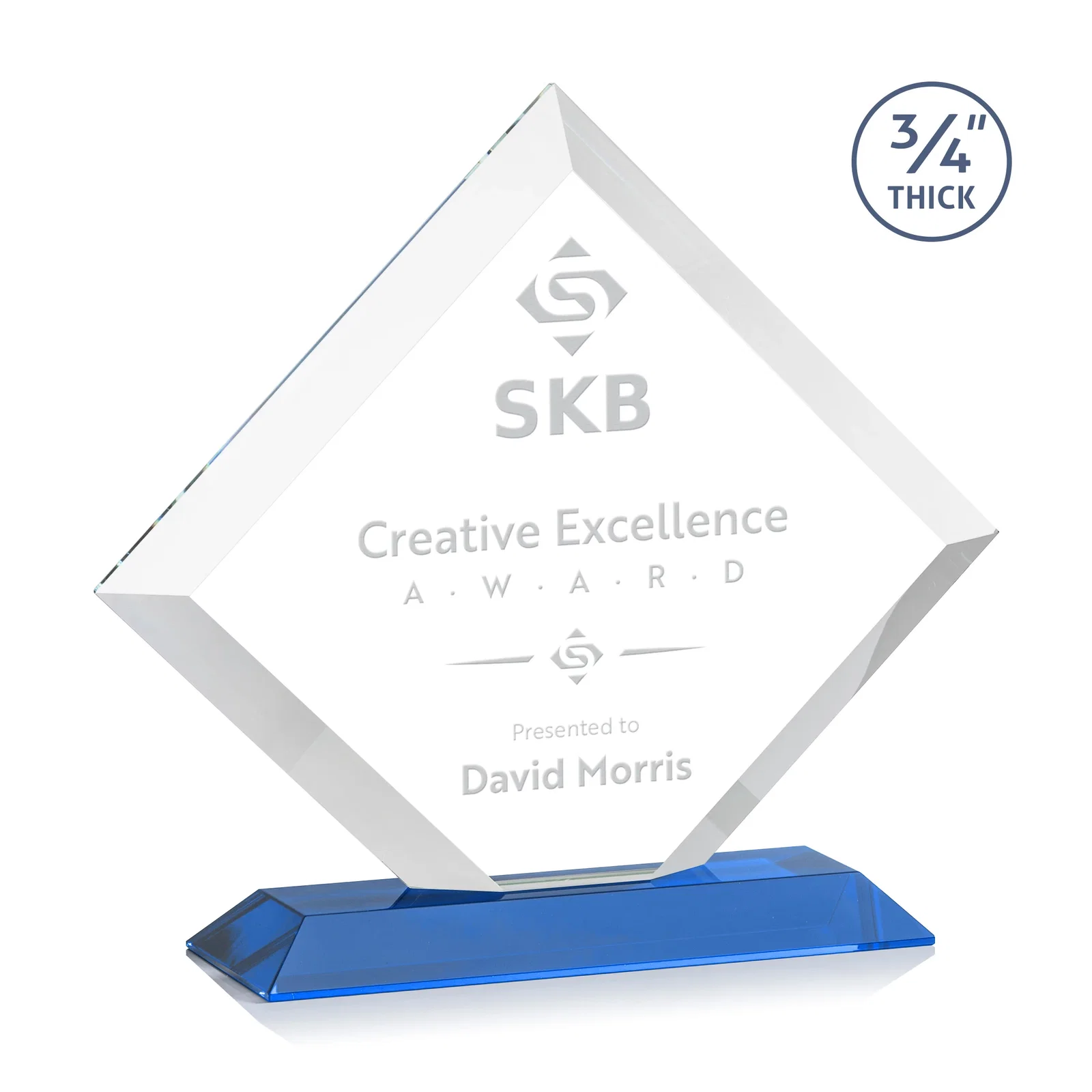 Promotional Mitered-Edge Starfire Crystal Diamond Award on a Bamboo Base for sales achievement awards