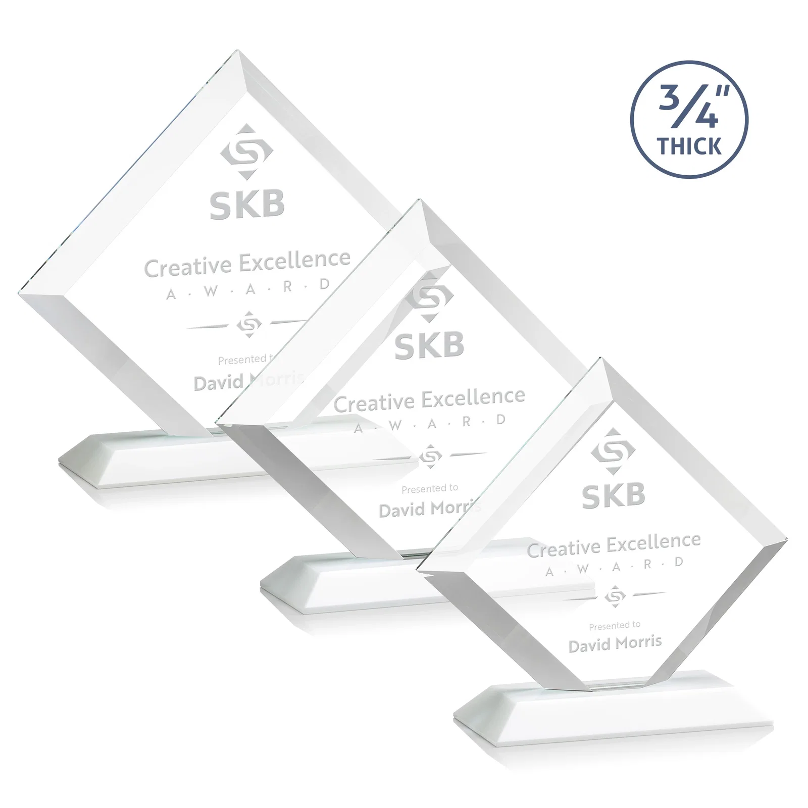 Promotional Mitered-Edge Starfire Crystal Diamond Award on a Bamboo Base for retirement presentations