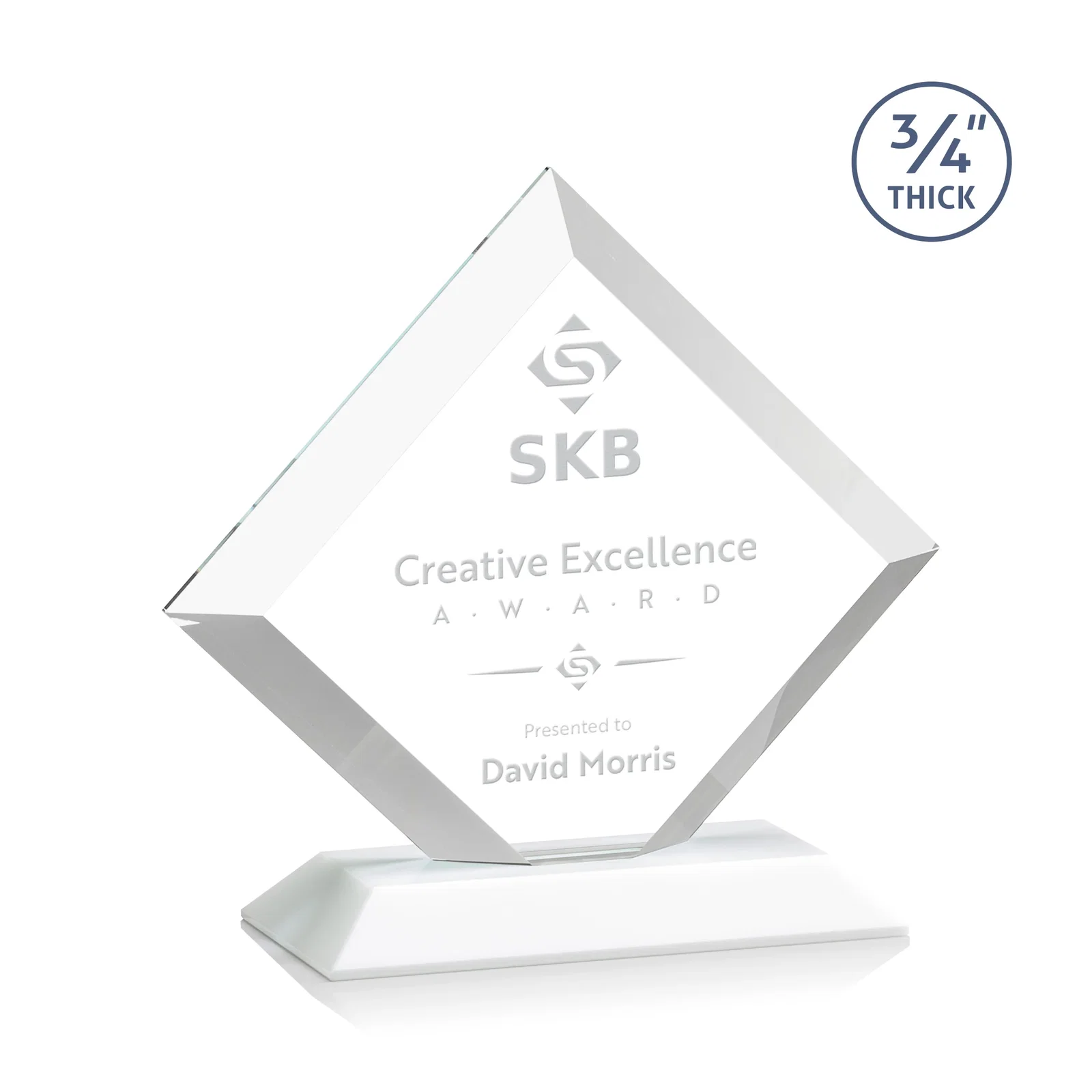 Promotional Mitered-Edge Starfire Crystal Diamond Award on a Bamboo Base for team milestone celebrations