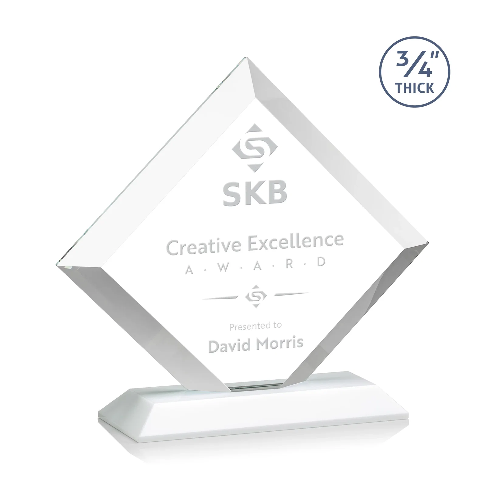 Promotional Mitered-Edge Starfire Crystal Diamond Award on a Bamboo Base for donor appreciation