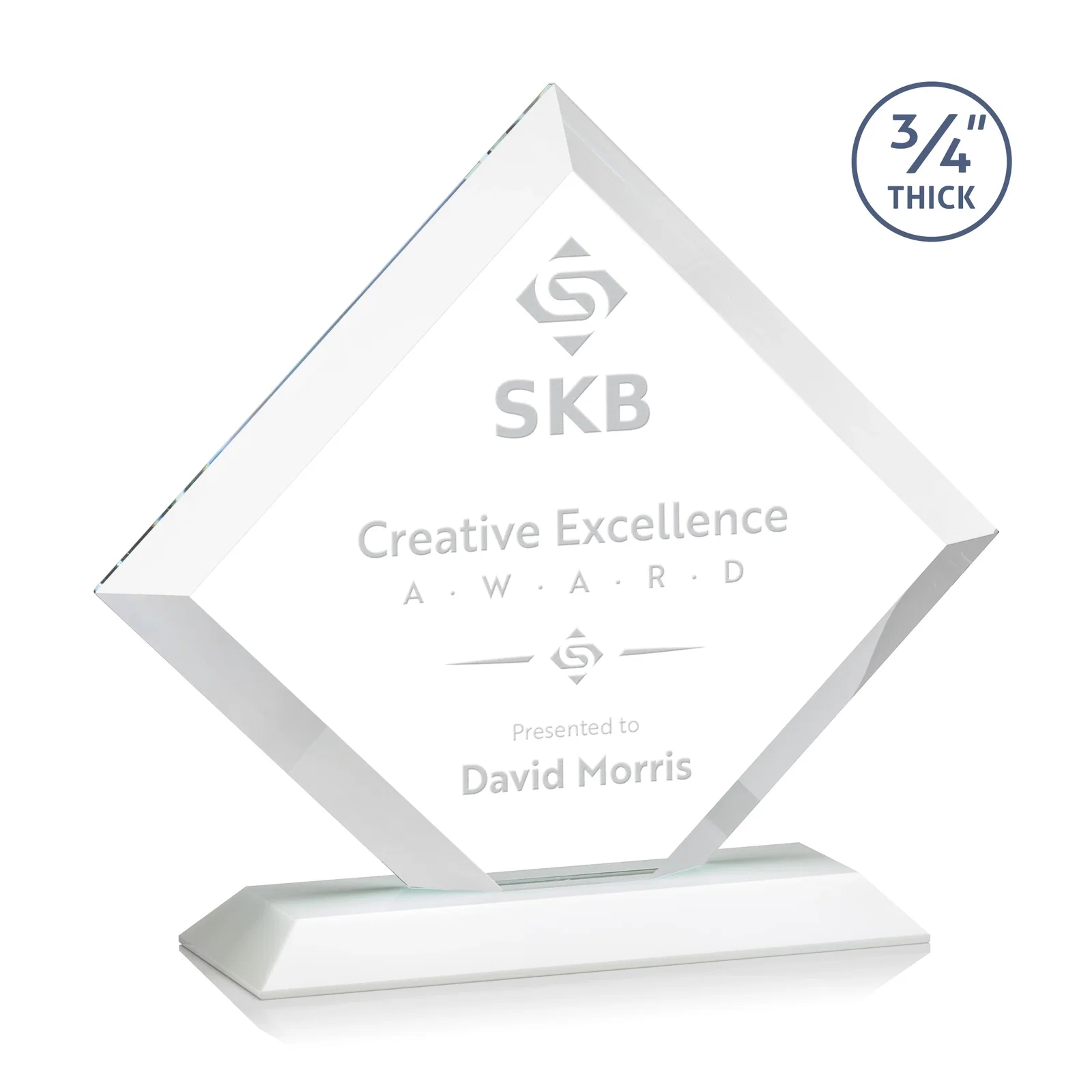 Promotional Mitered-Edge Starfire Crystal Diamond Award on a Bamboo Base for graduation ceremonies