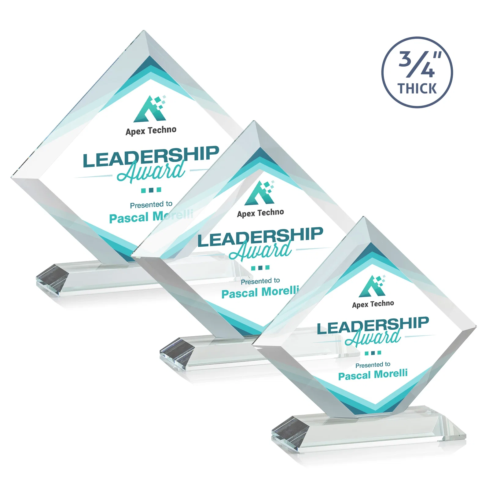 Promotional Mitered-Edge Starfire Crystal Diamond Award on a Bamboo Base for safety achievement programs