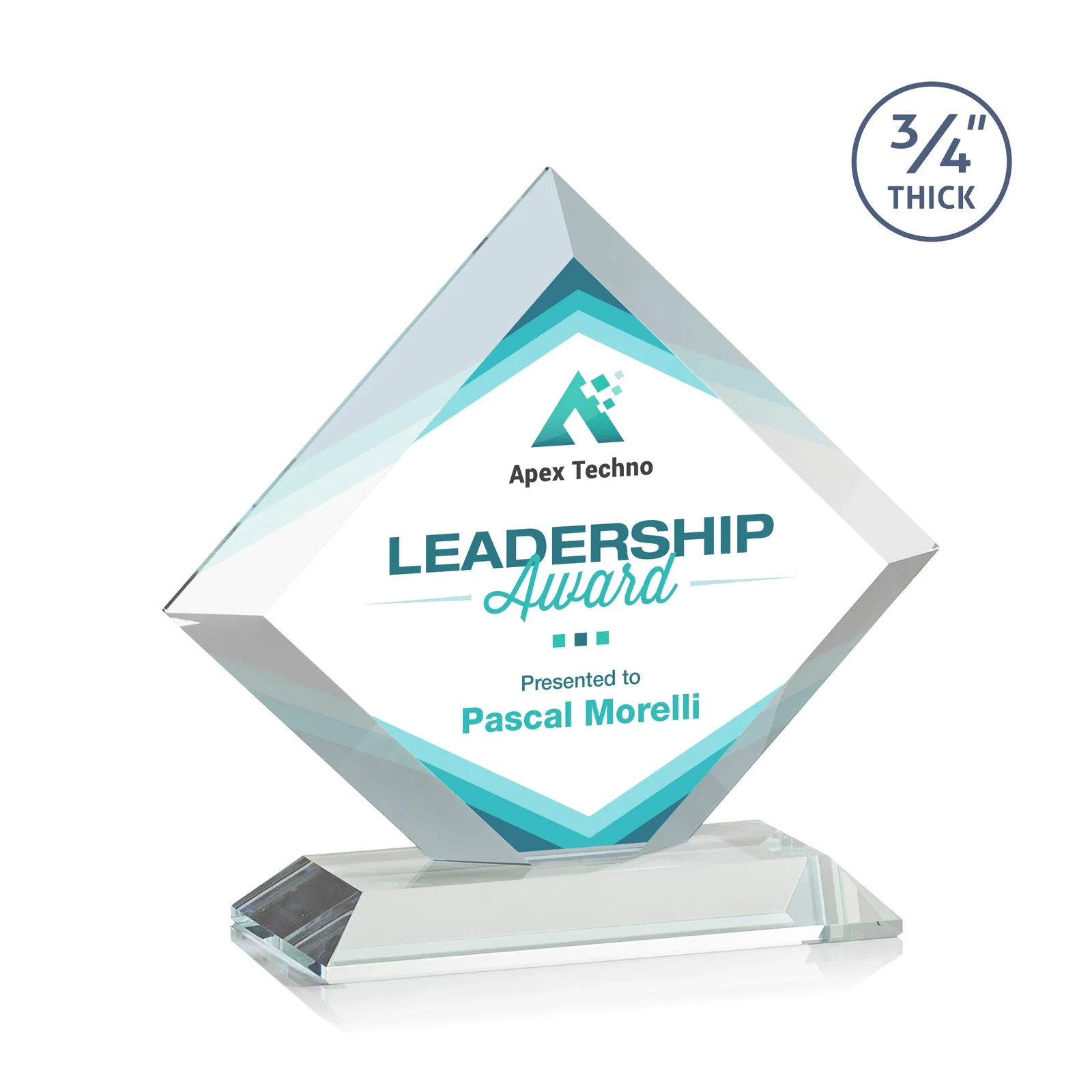 Promotional Mitered-Edge Starfire Crystal Diamond Award on a Bamboo Base for volunteer appreciation