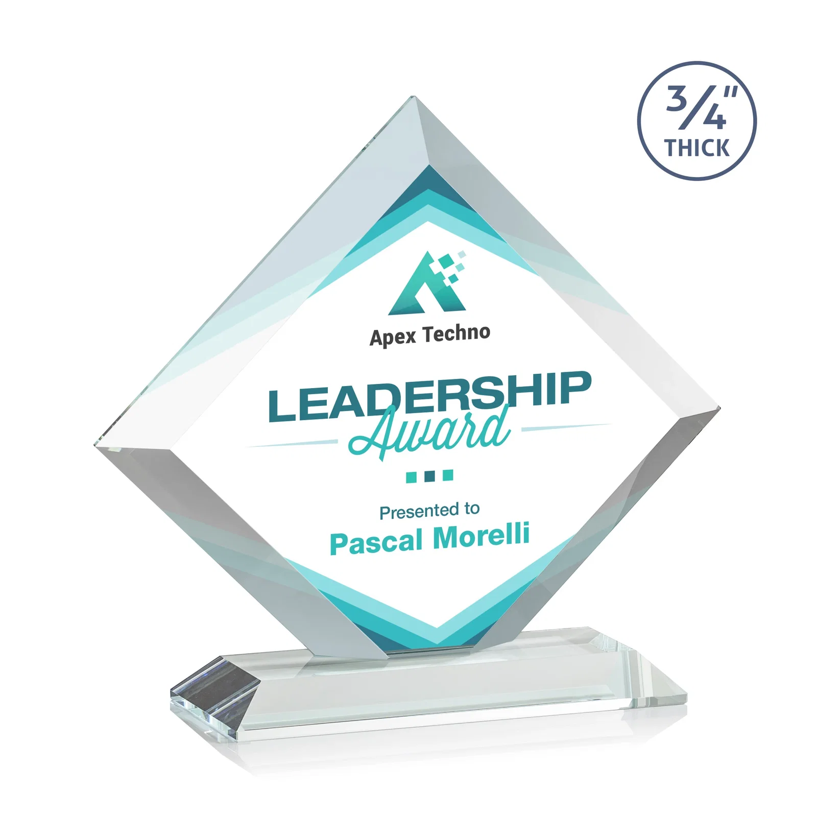 Promotional Mitered-Edge Starfire Crystal Diamond Award on a Bamboo Base for dealer and partner awards