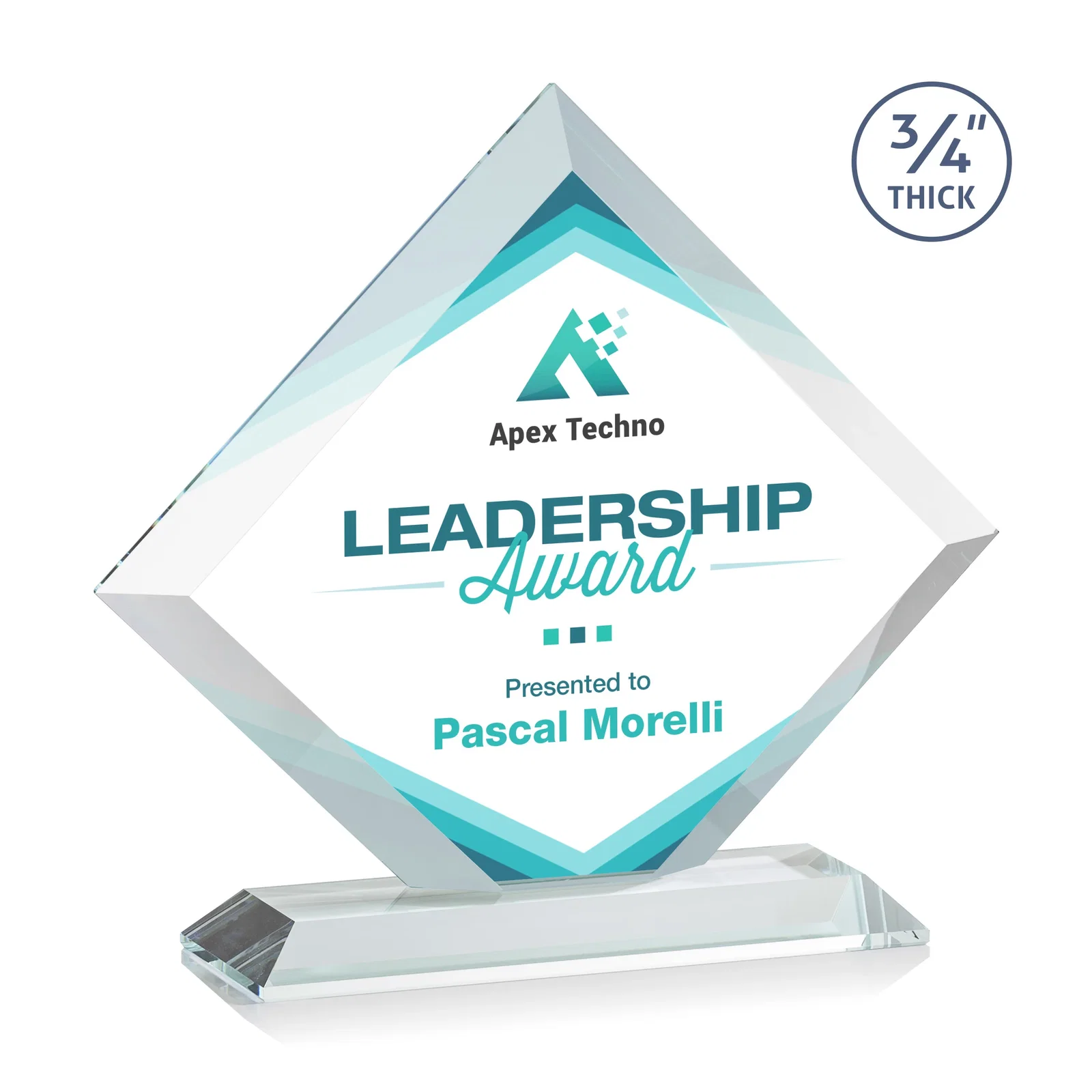 Promotional Mitered-Edge Starfire Crystal Diamond Award on a Bamboo Base for company anniversary events