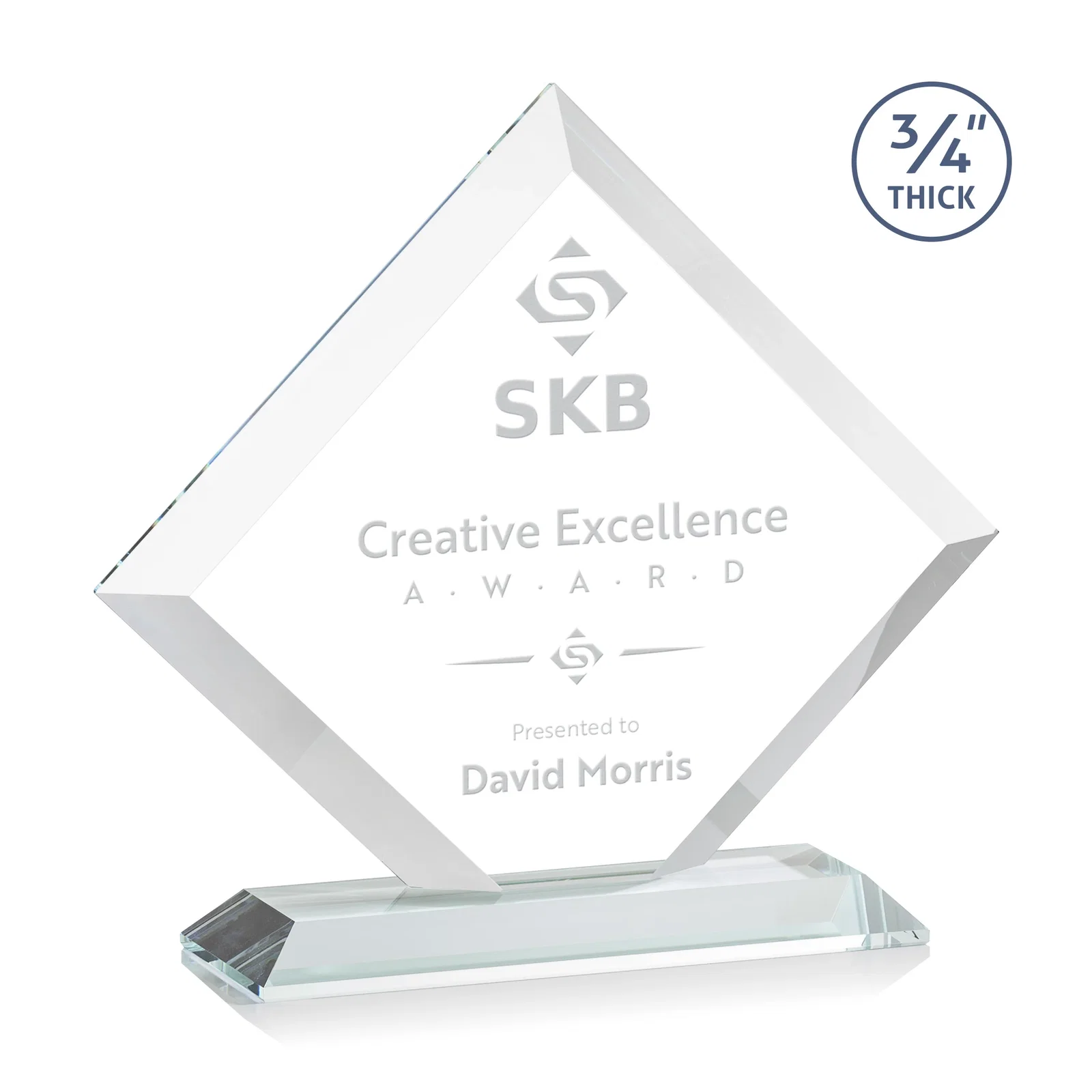 Custom Mitered-Edge Starfire Crystal Diamond Award on a Bamboo Base for sales achievement awards
