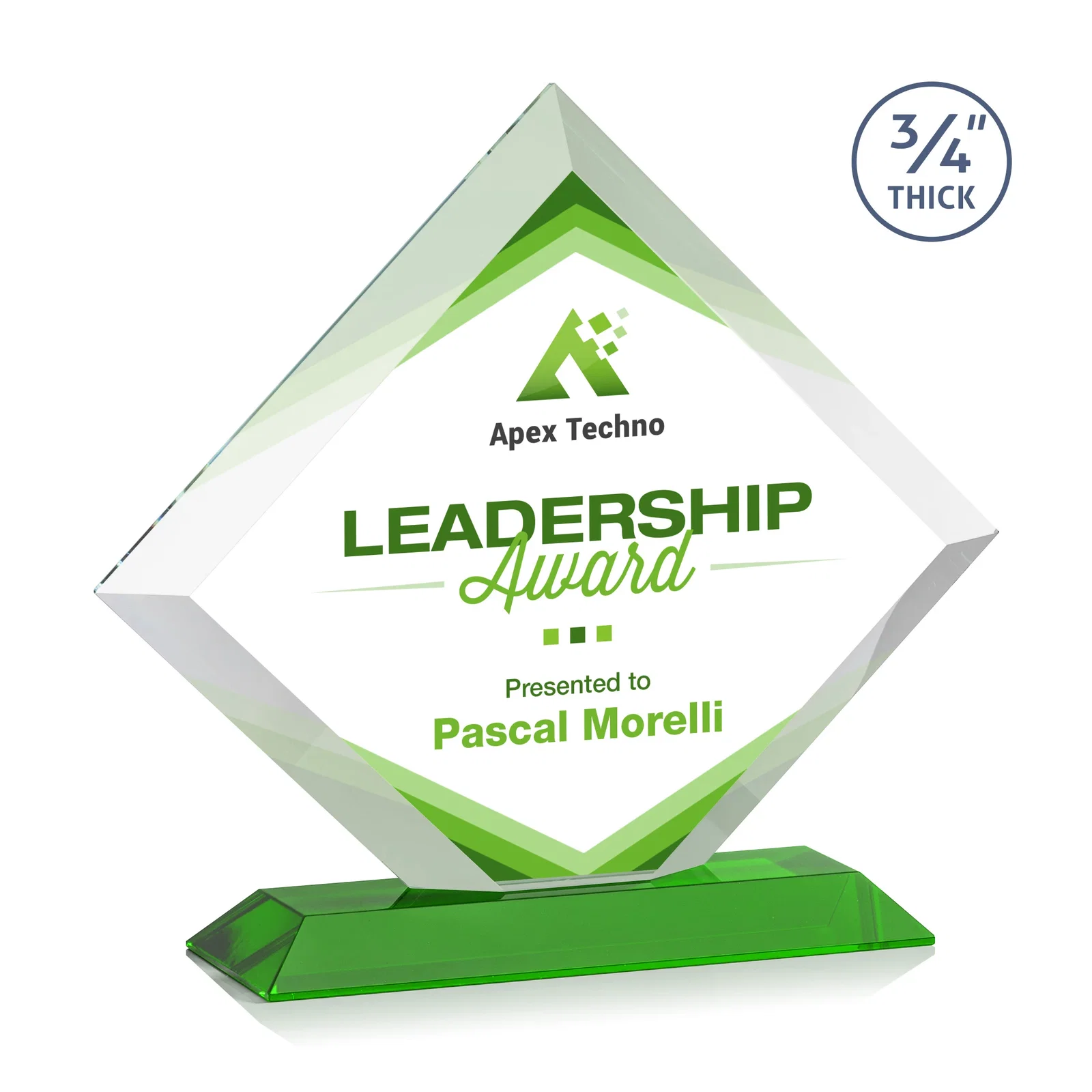 Branded Mitered-Edge Starfire Crystal Diamond Award on a Bamboo Base for graduation ceremonies
