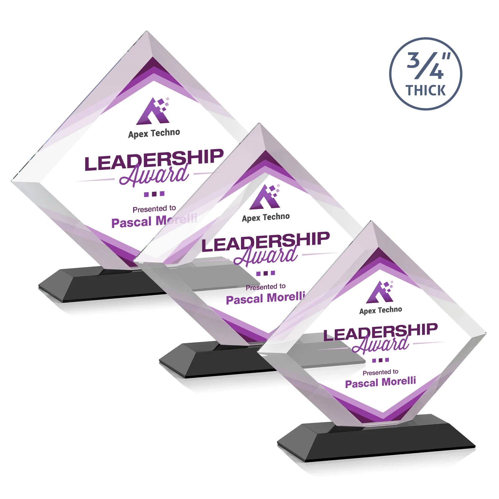 Branded Mitered-Edge Starfire Crystal Diamond Award on a Bamboo Base for safety achievement programs