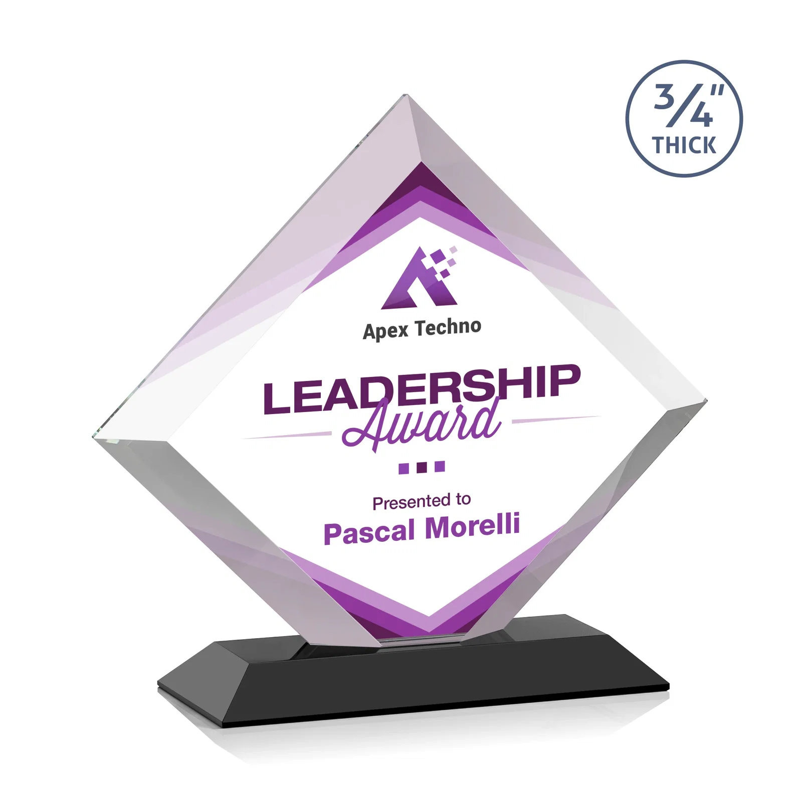 Branded Mitered-Edge Starfire Crystal Diamond Award on a Bamboo Base for dealer and partner awards