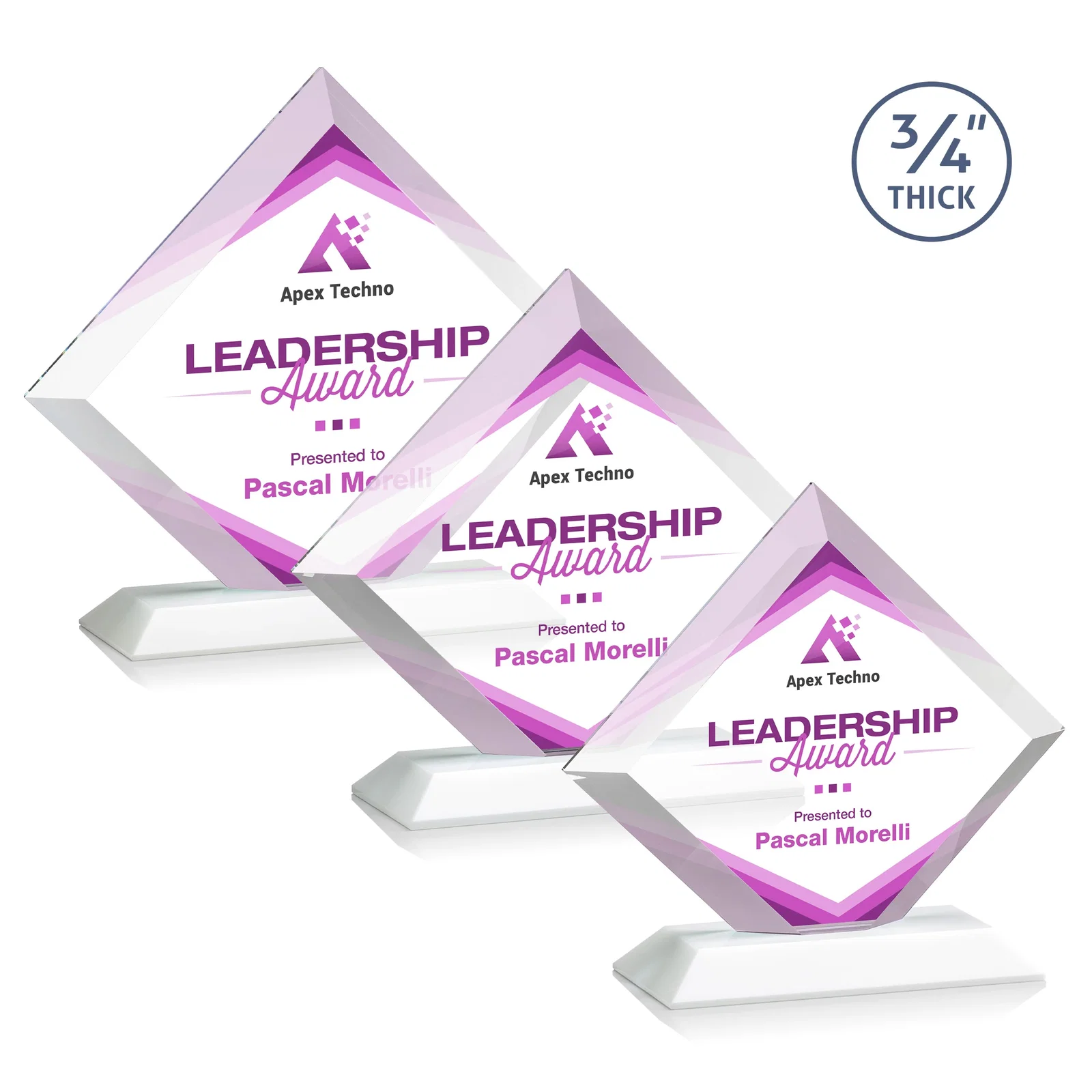 Customized Mitered-Edge Starfire Crystal Diamond Award on a Bamboo Base for employee recognition