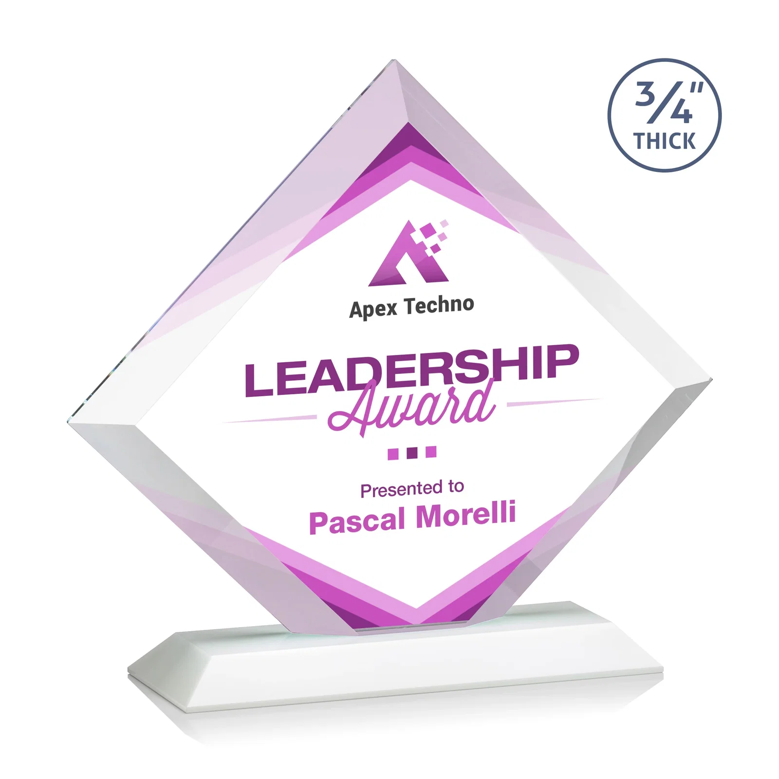 Customized Mitered-Edge Starfire Crystal Diamond Award on a Bamboo Base for sales achievement awards