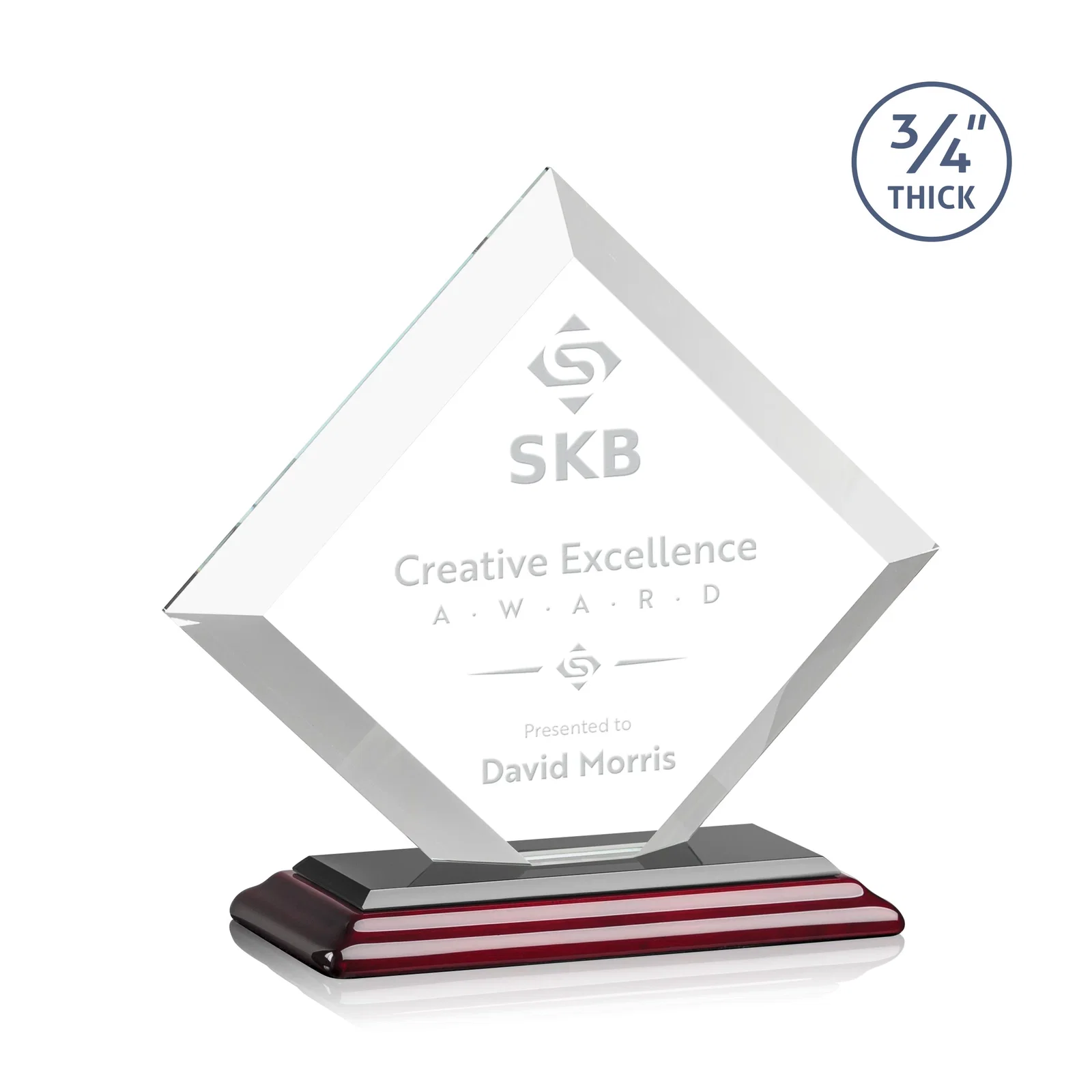 Customized Mitered-Edge Starfire Crystal Diamond Award on a Bamboo Base for team milestone celebrations