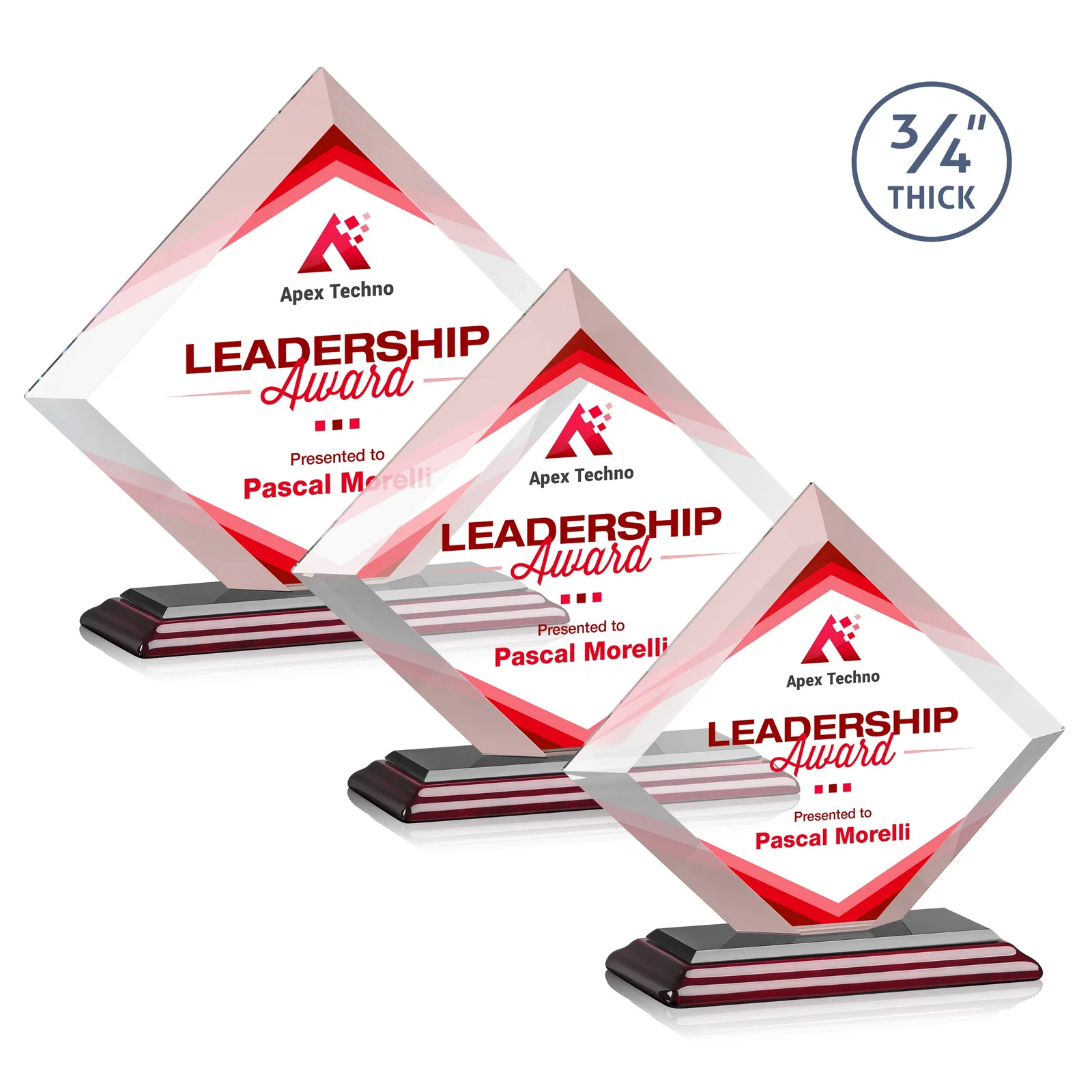 Customized Mitered-Edge Starfire Crystal Diamond Award on a Bamboo Base for safety achievement programs