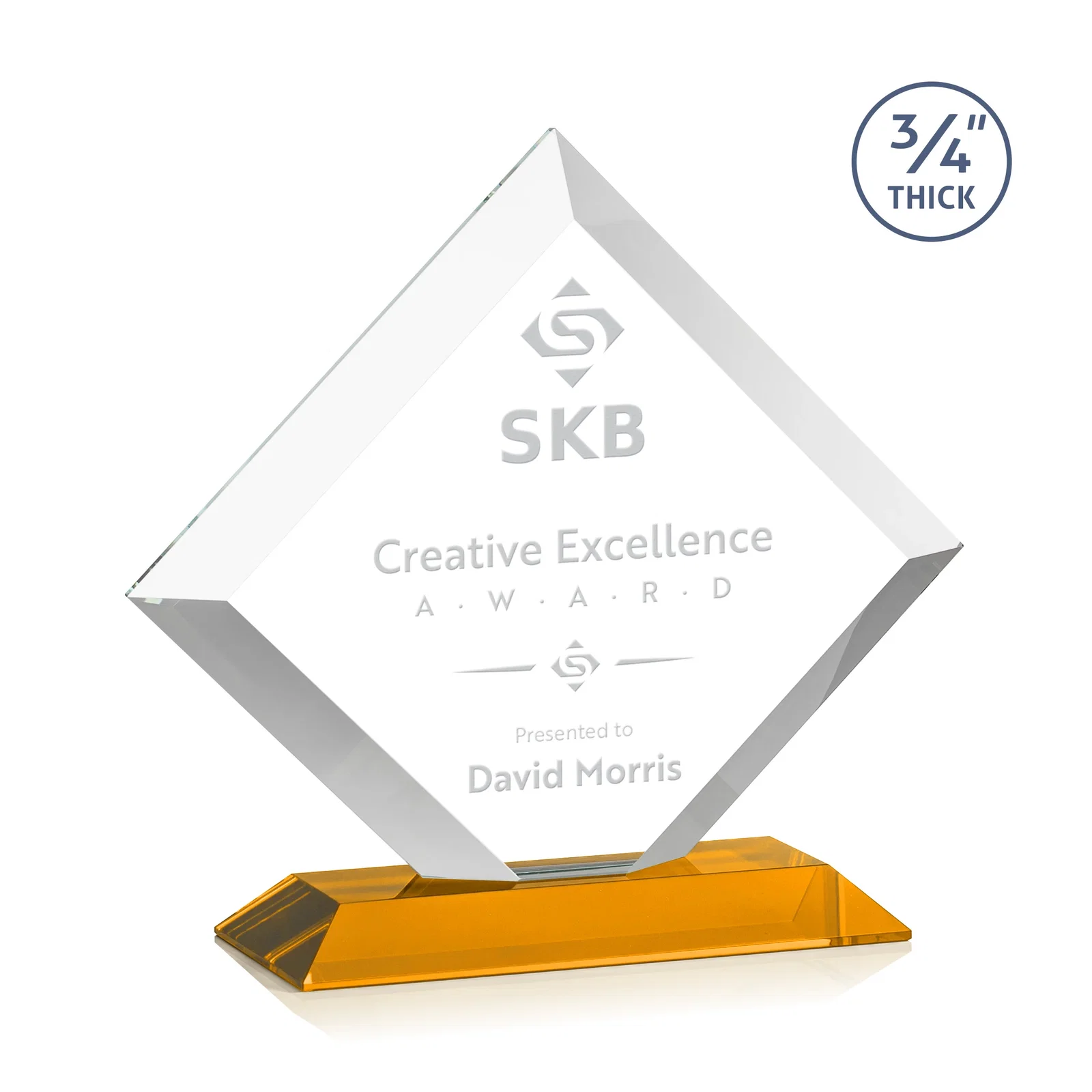 Custom Mitered-Edge Starfire Crystal Diamond Award on a Bamboo Base for donor appreciation