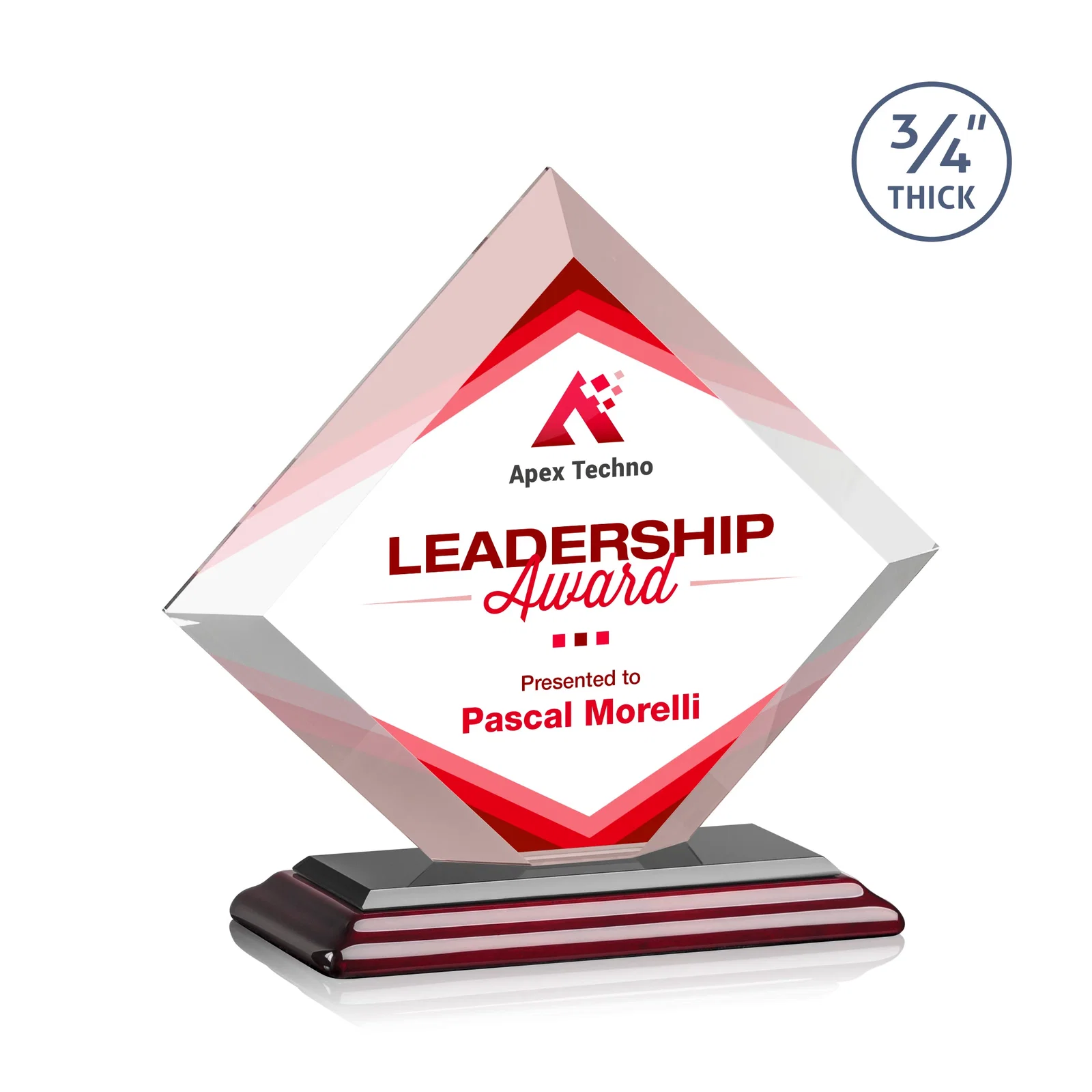Customized Mitered-Edge Starfire Crystal Diamond Award on a Bamboo Base for volunteer appreciation