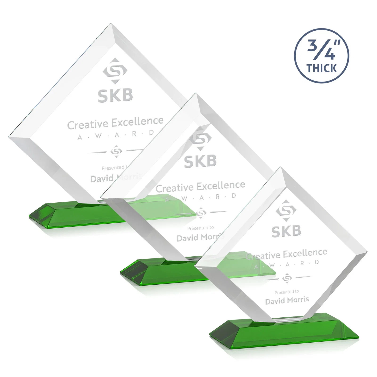 Custom Mitered-Edge Starfire Crystal Diamond Award on a Bamboo Base for safety achievement programs