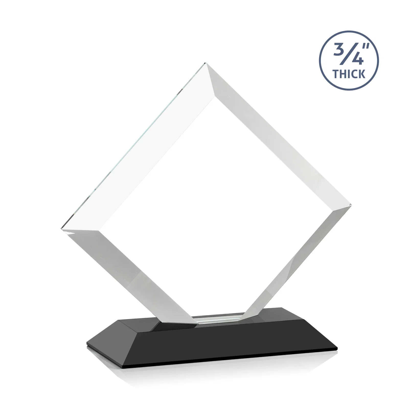 Personalized Mitered-Edge Starfire Crystal Diamond Award on a Bamboo Base, with your logo for corporate award ceremonies
