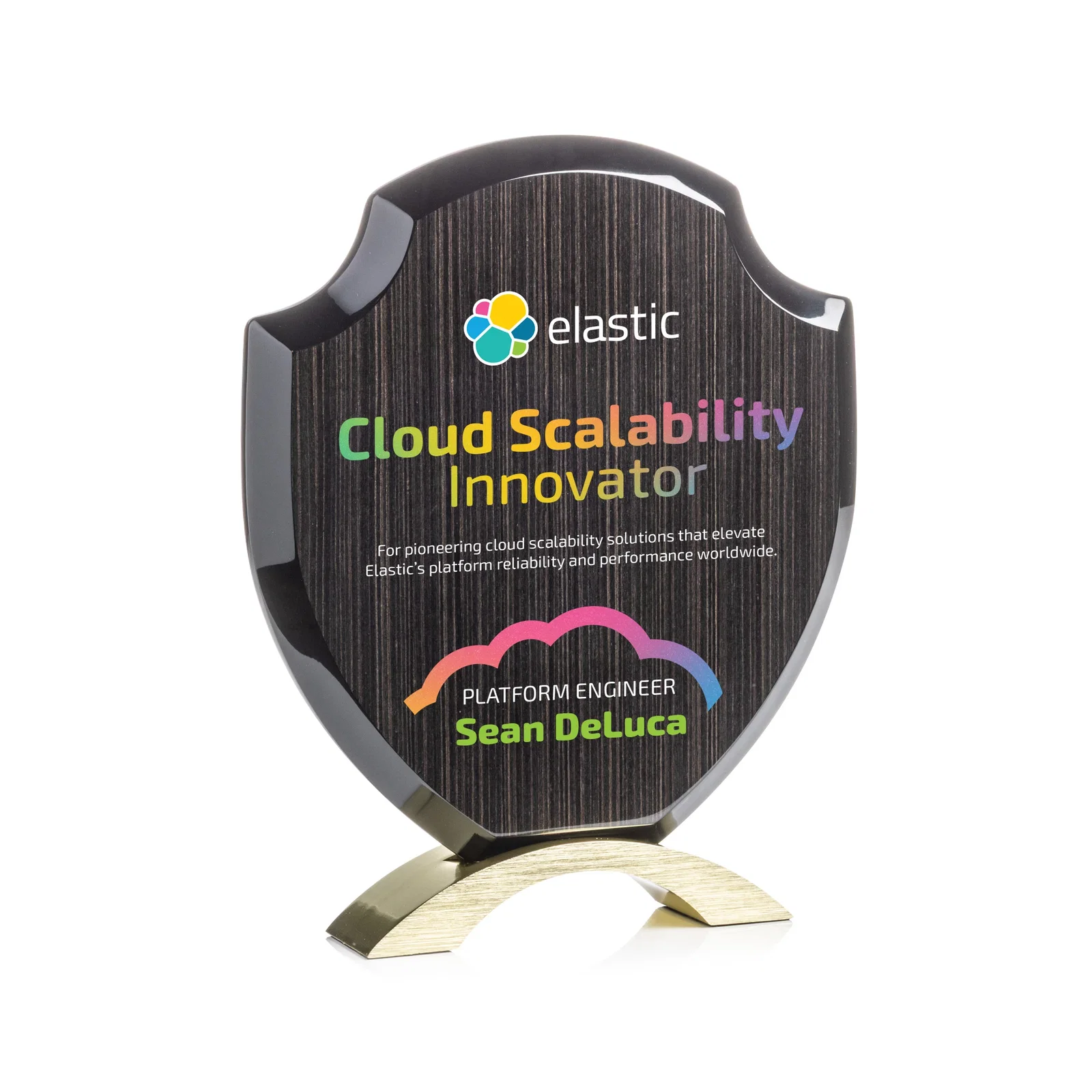 Custom Slatewood Composite Shield Award with High-Gloss Beveled Edges for volunteer appreciation