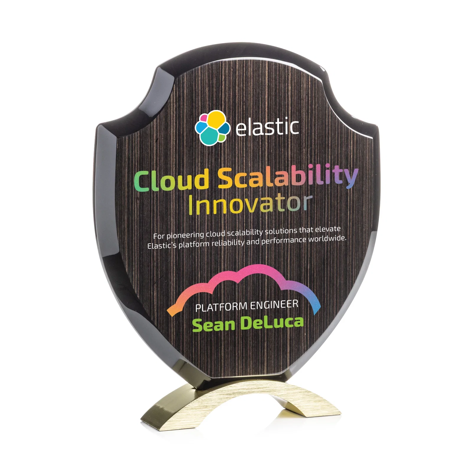 Custom Slatewood Composite Shield Award with High-Gloss Beveled Edges for dealer and partner awards