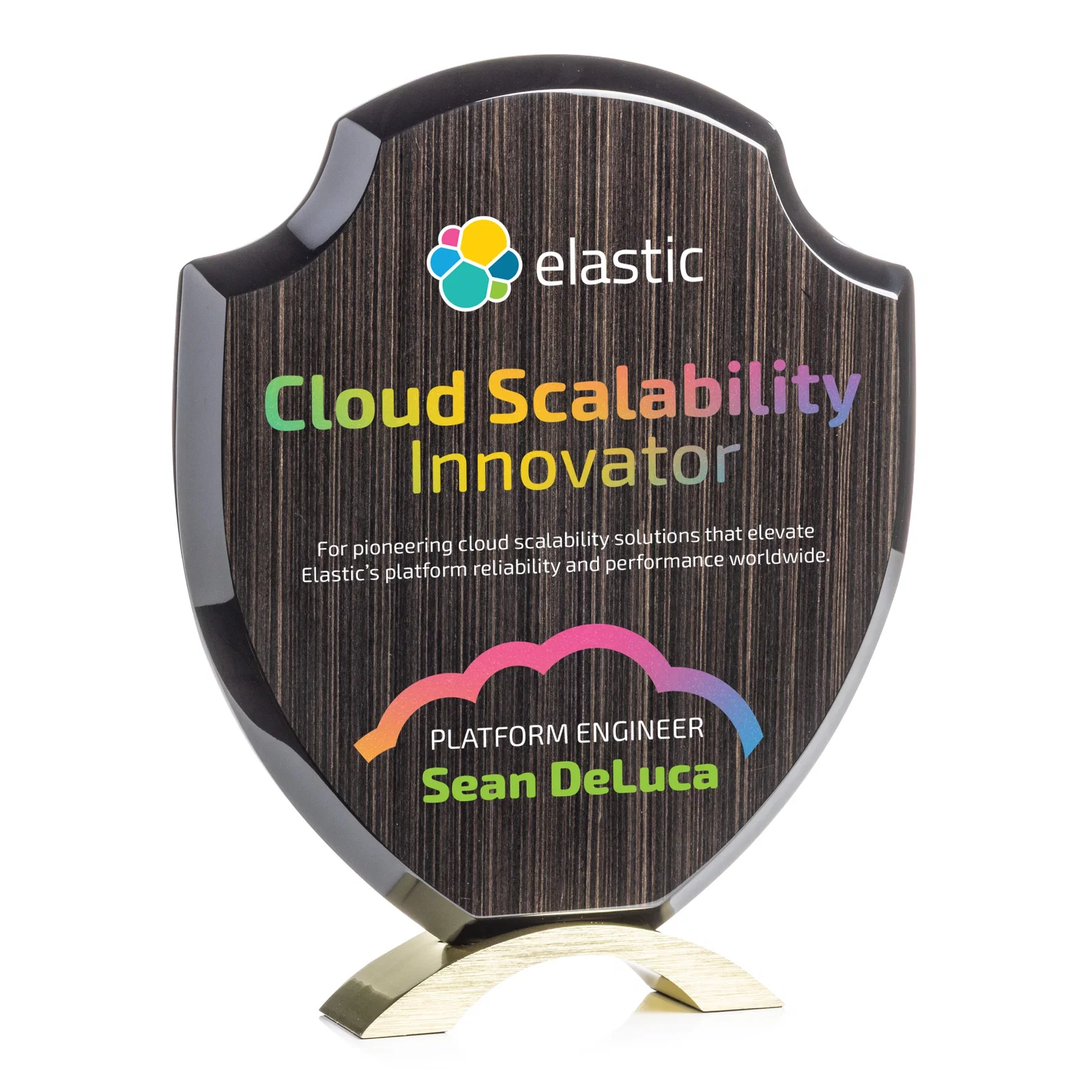 Custom Slatewood Composite Shield Award with High-Gloss Beveled Edges for company anniversary events