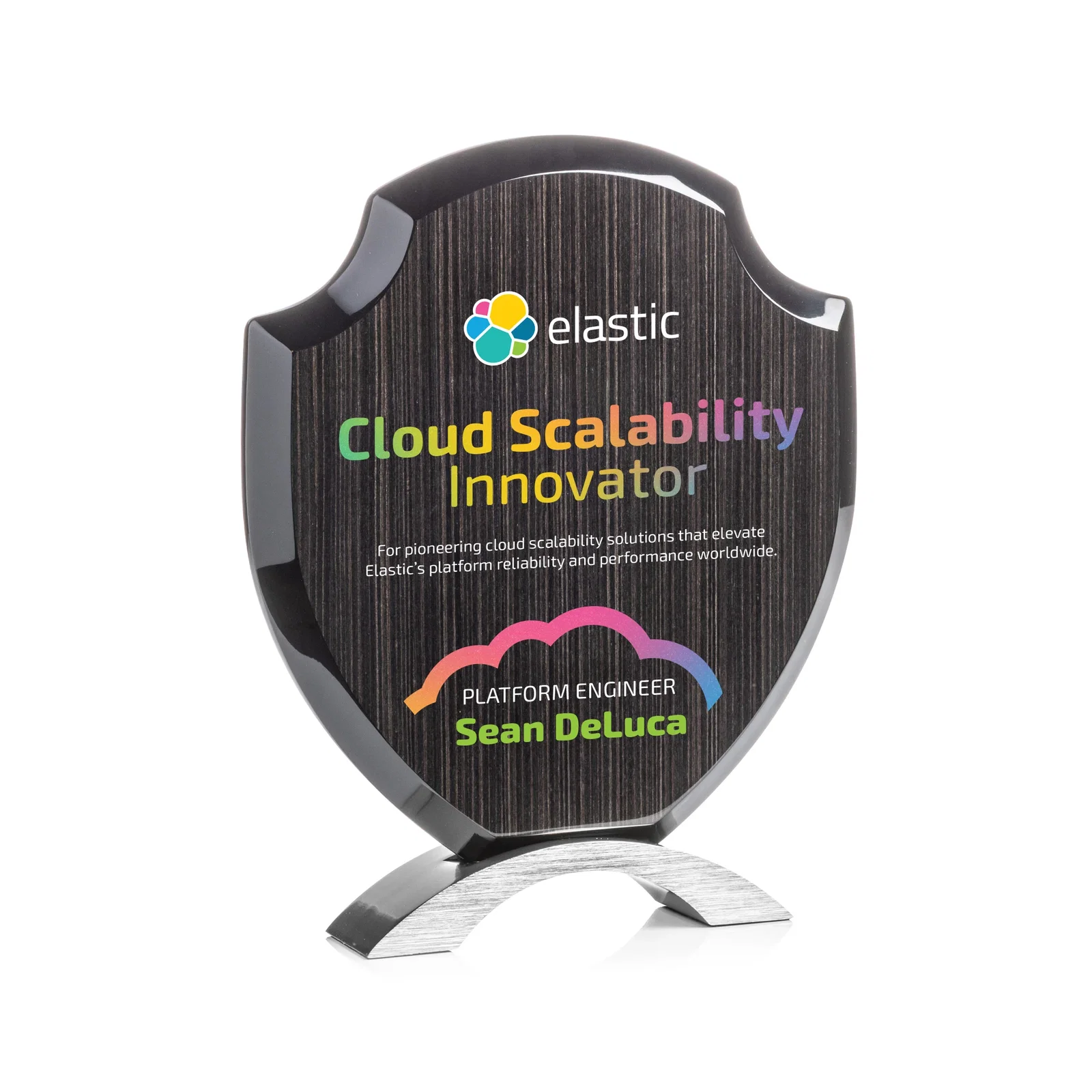 Personalized Slatewood Composite Shield Award with High-Gloss Beveled Edges for corporate award ceremonies