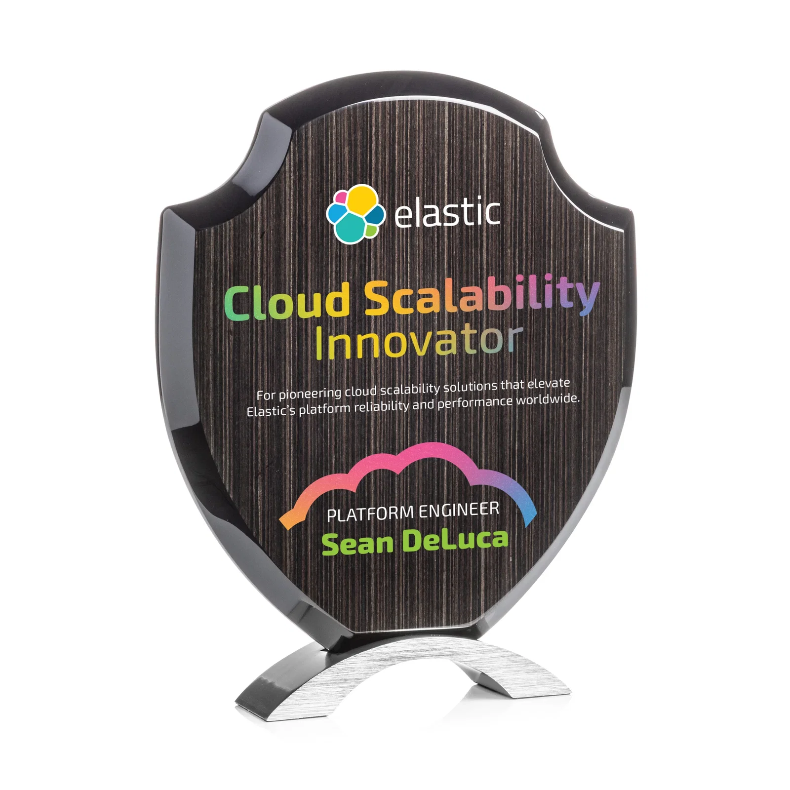 Personalized Slatewood Composite Shield Award with High-Gloss Beveled Edges for service anniversary gifts