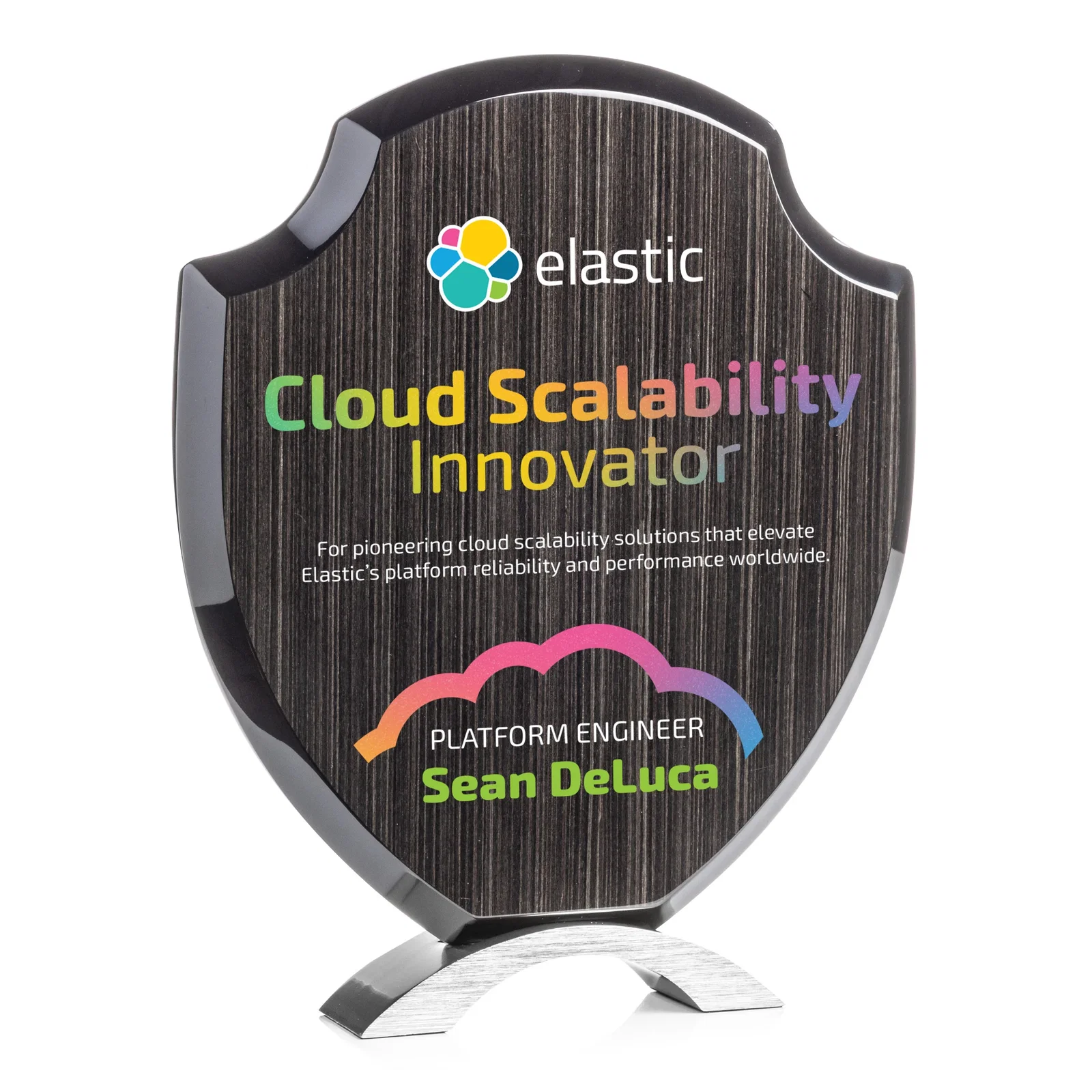 Personalized Slatewood Composite Shield Award with High-Gloss Beveled Edges for sales achievement awards