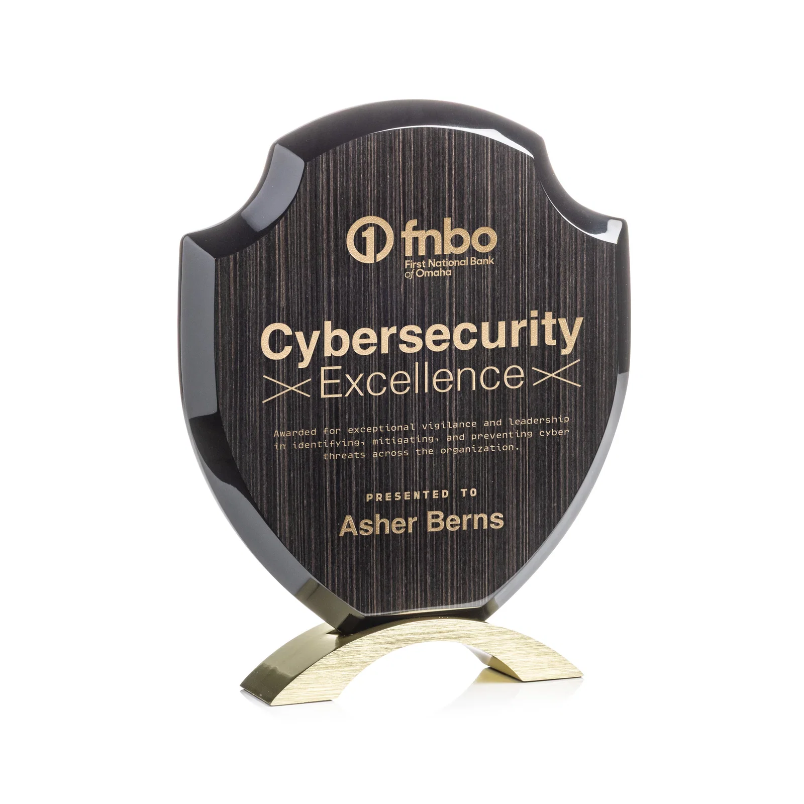 Custom Slatewood Composite Shield Award with High-Gloss Beveled Edges for corporate award ceremonies