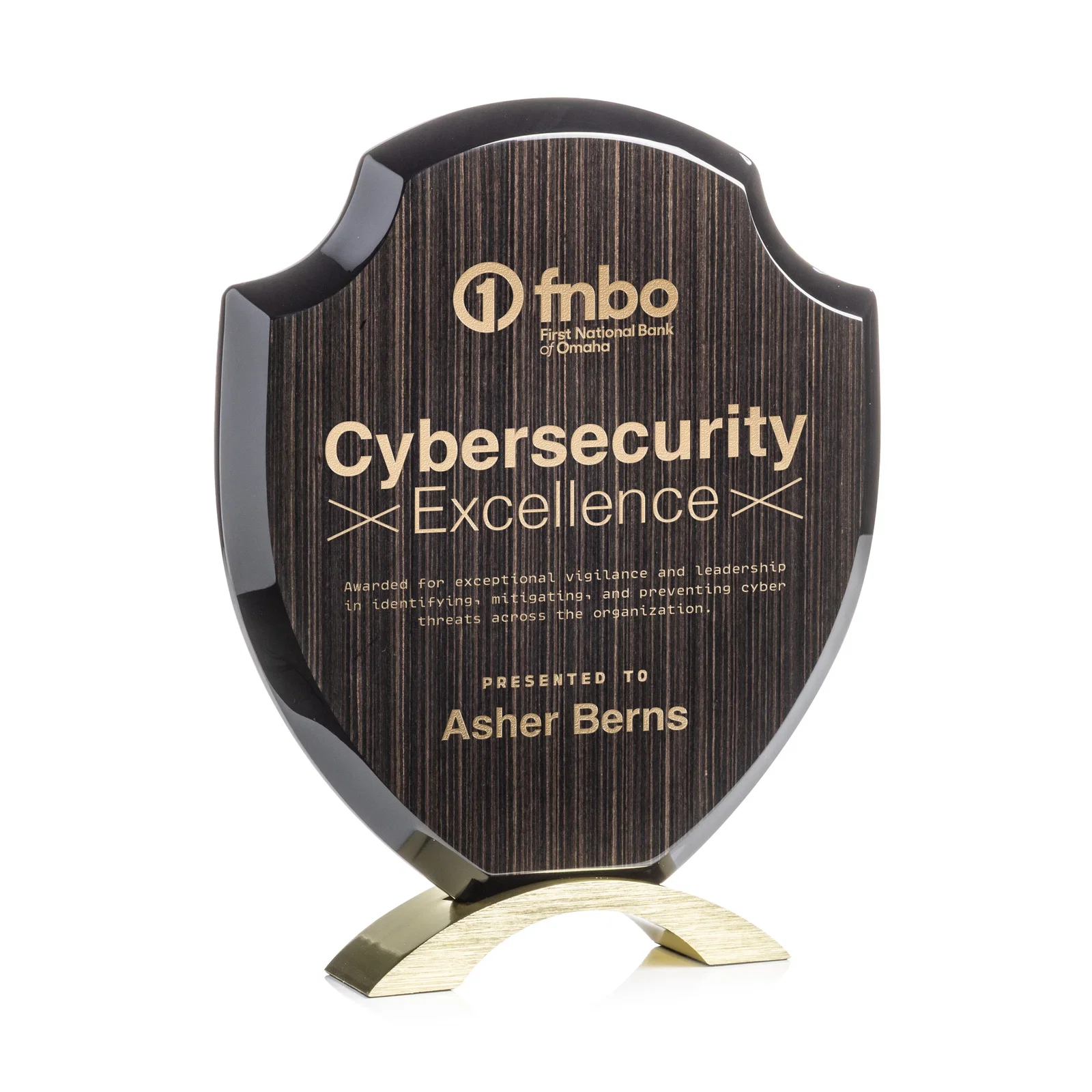 Custom Slatewood Composite Shield Award with High-Gloss Beveled Edges for service anniversary gifts