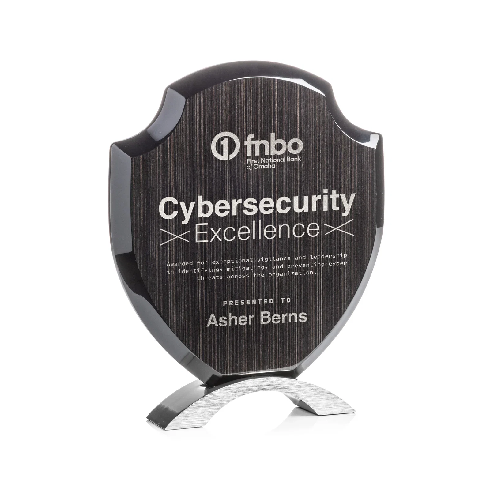 Custom Slatewood Composite Shield Award with High-Gloss Beveled Edges for team milestone celebrations