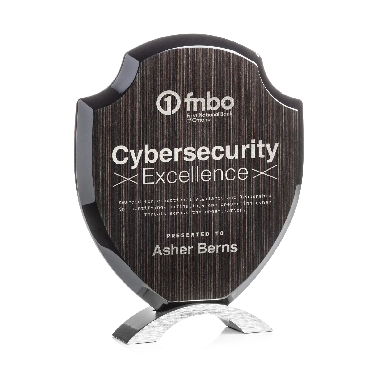 Custom Slatewood Composite Shield Award with High-Gloss Beveled Edges for donor appreciation