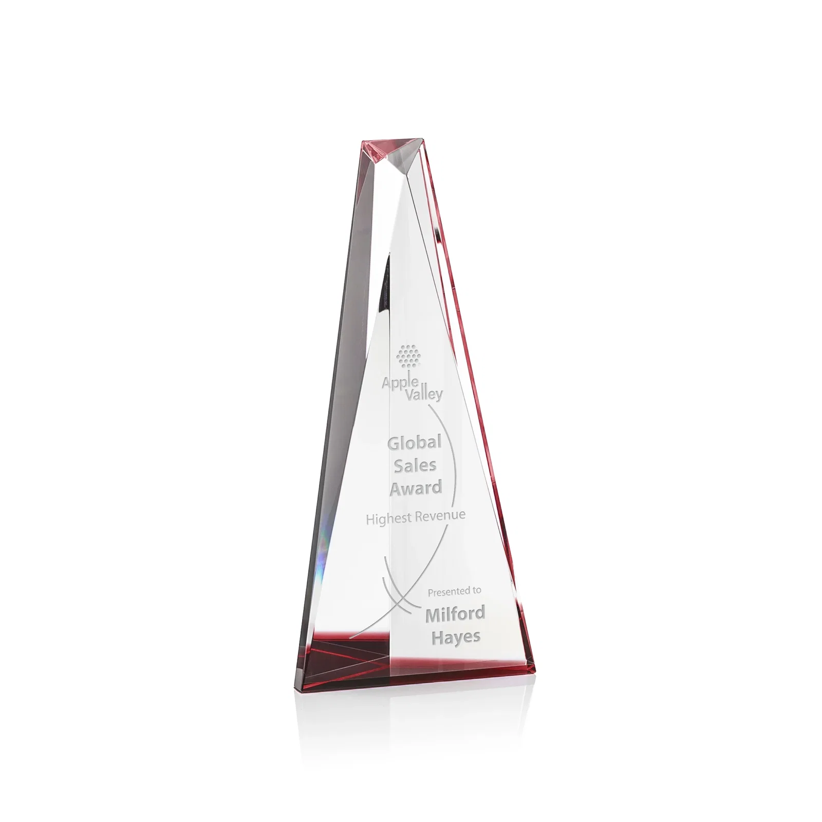 Custom Optical Crystal Prism Award, Cobalt Base Refracts Blue Light for volunteer appreciation