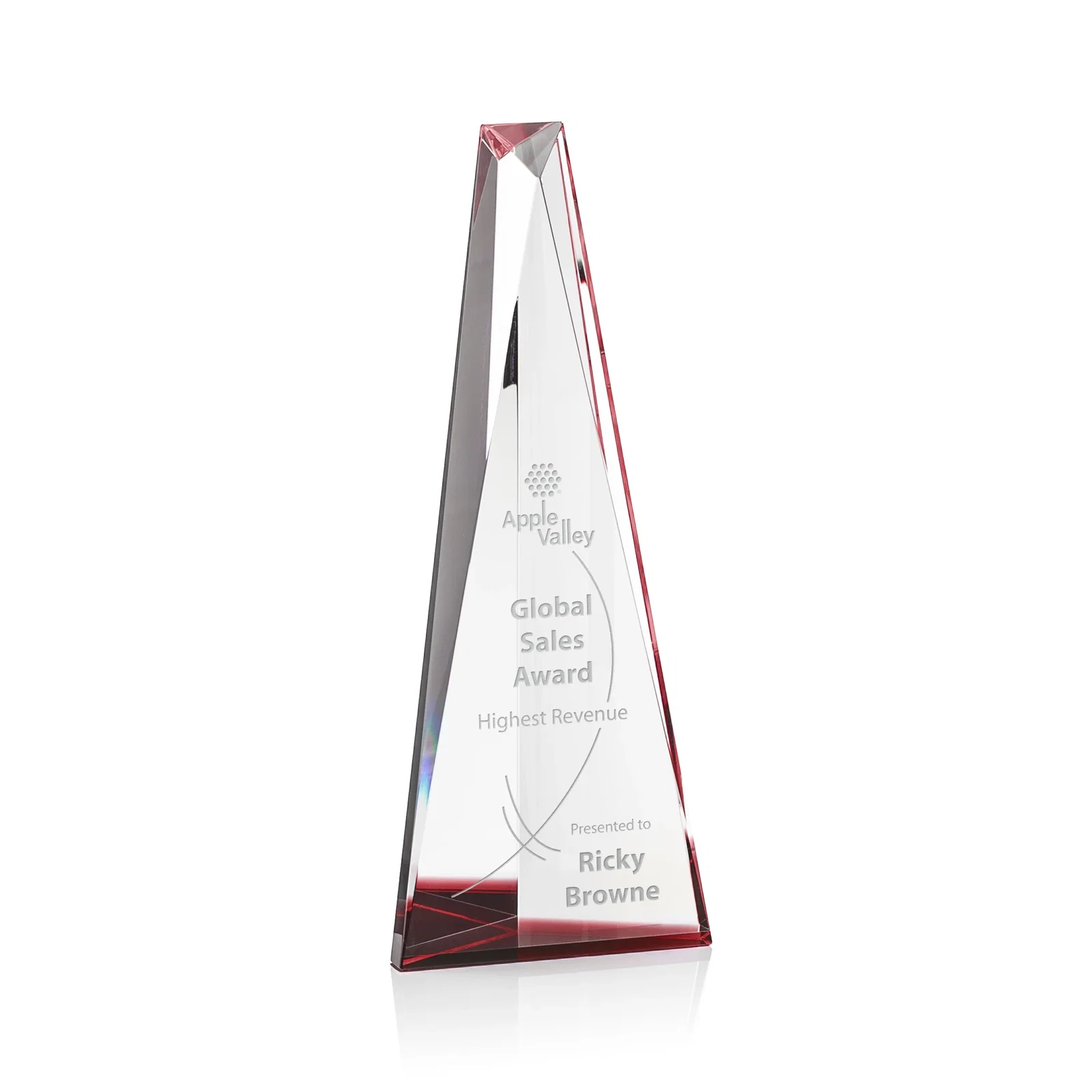 Custom Optical Crystal Prism Award, Cobalt Base Refracts Blue Light for dealer and partner awards