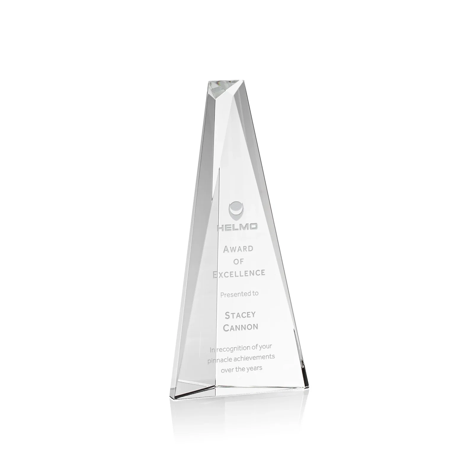 Custom Optical Crystal Prism Award, Cobalt Base Refracts Blue Light for team milestone celebrations