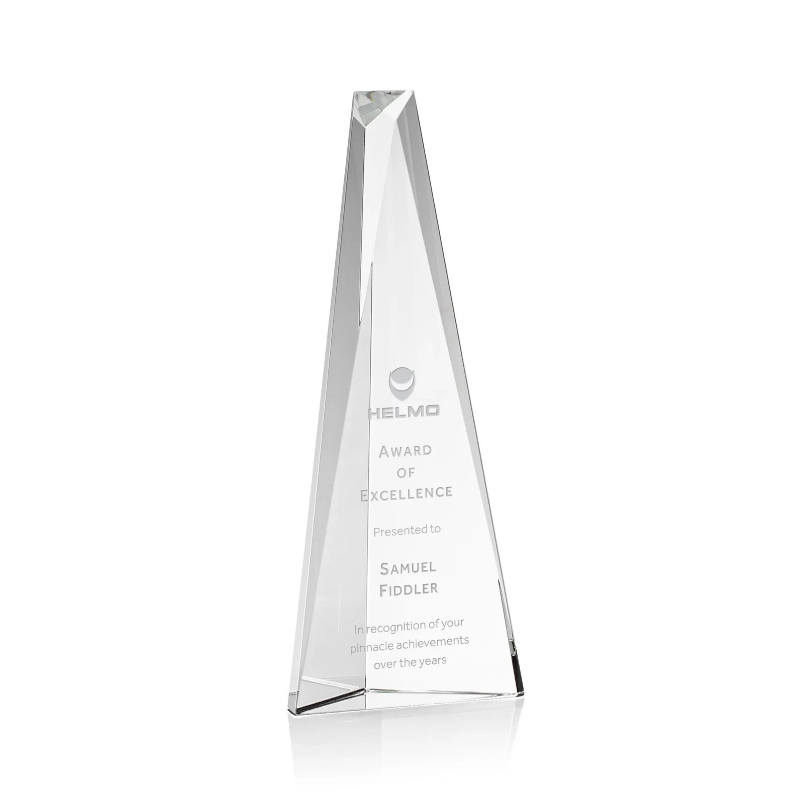 Custom Optical Crystal Prism Award, Cobalt Base Refracts Blue Light for donor appreciation