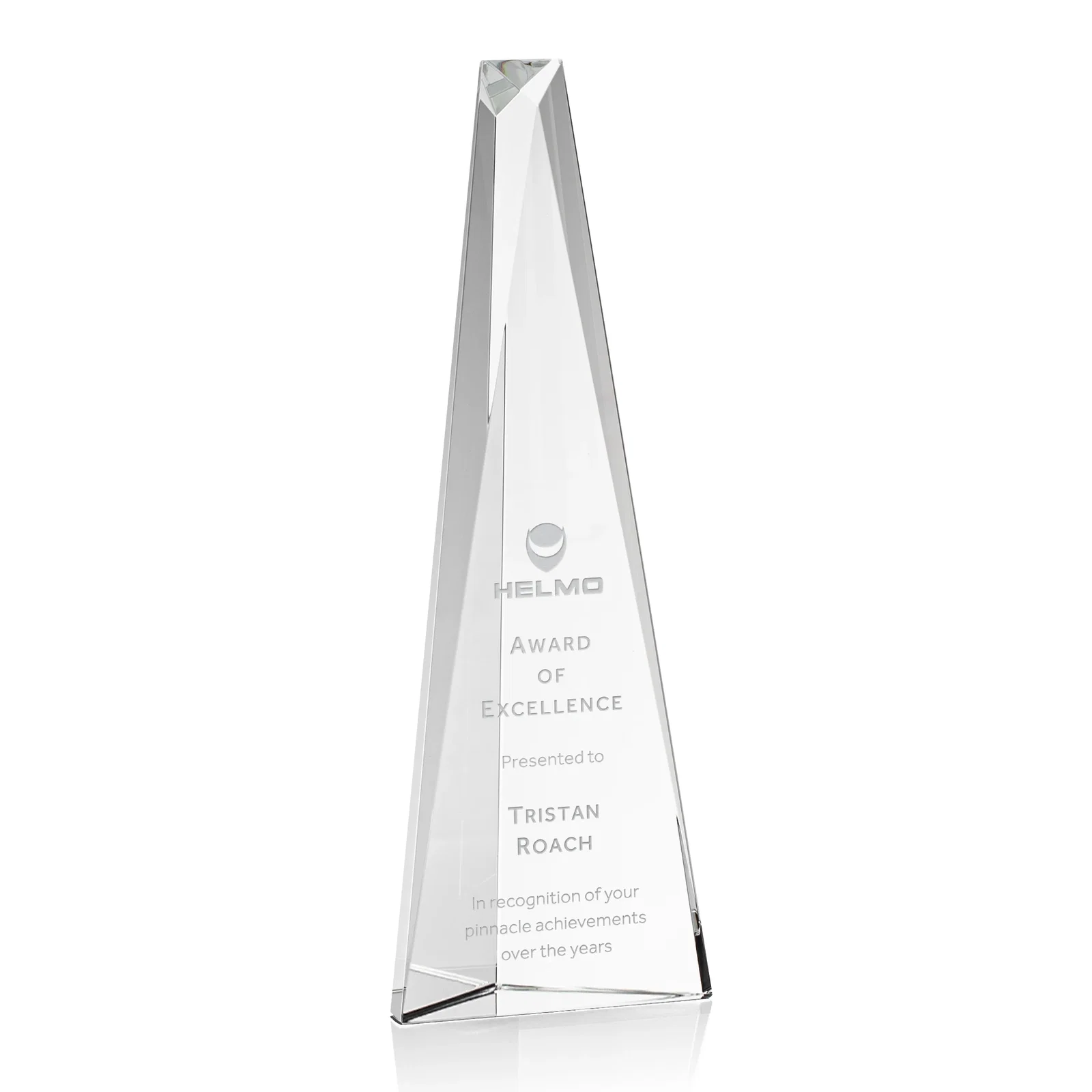 Custom Optical Crystal Prism Award, Cobalt Base Refracts Blue Light for graduation ceremonies