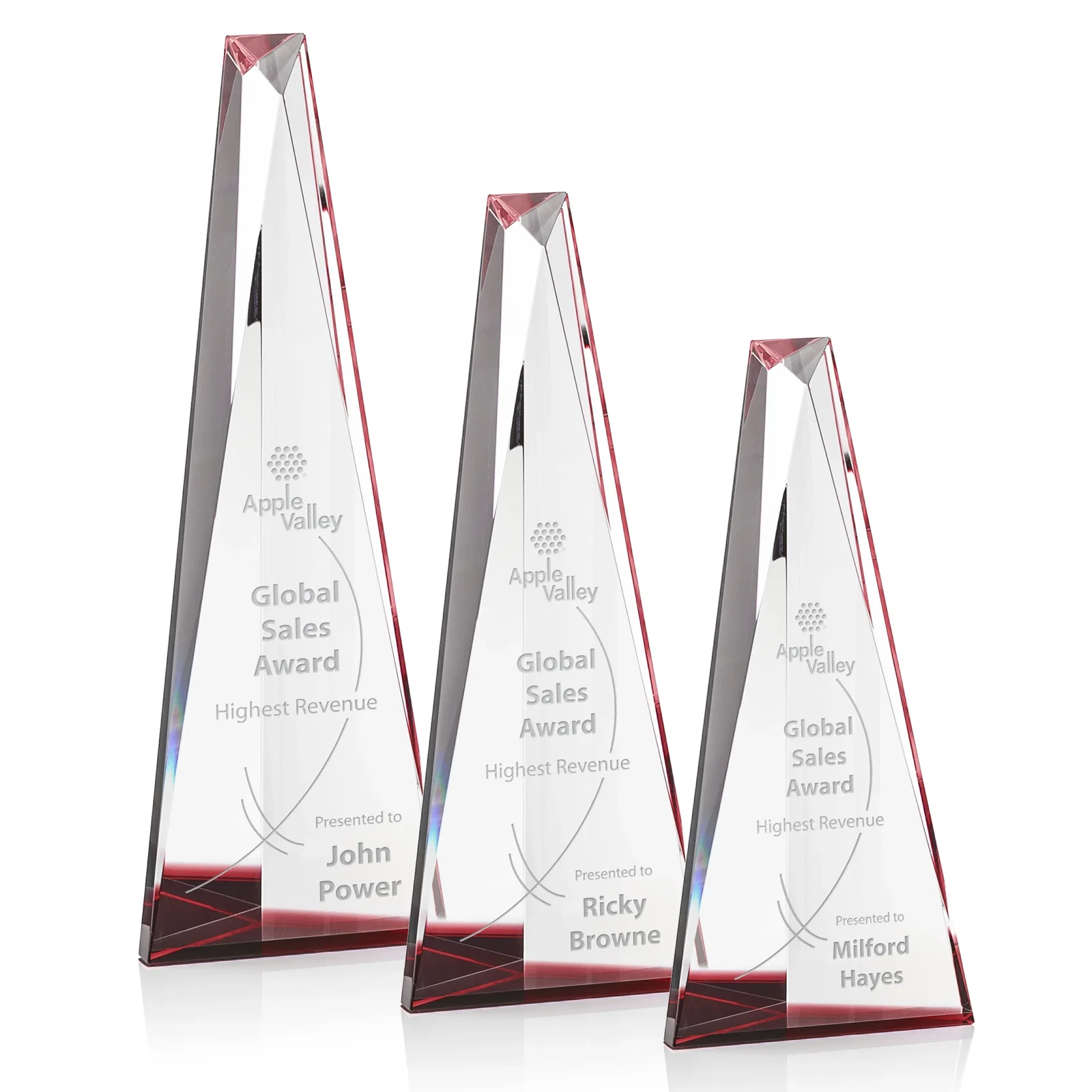 Custom Optical Crystal Prism Award, Cobalt Base Refracts Blue Light for safety achievement programs