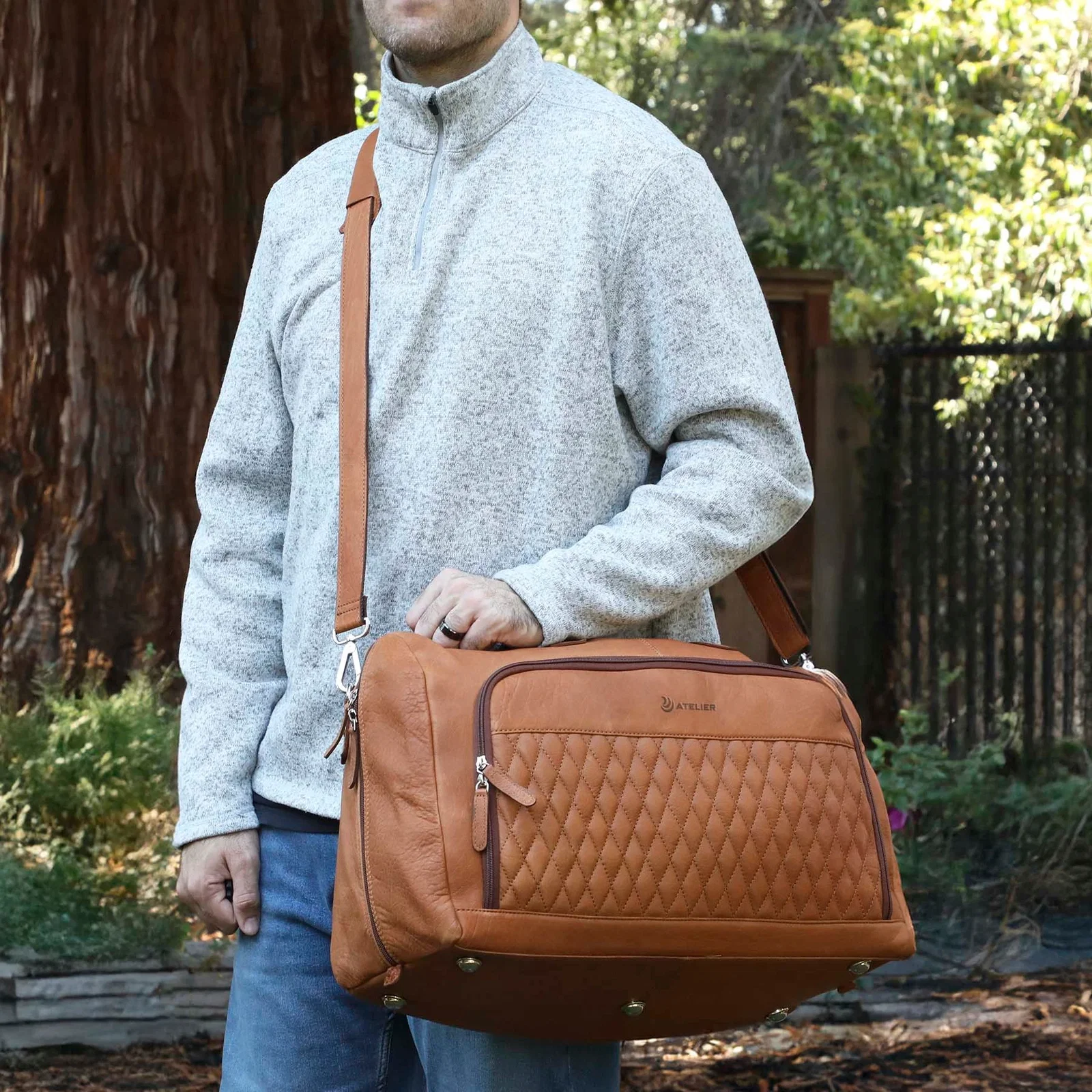 Bell Canyon Leather Duffel Bag being worn