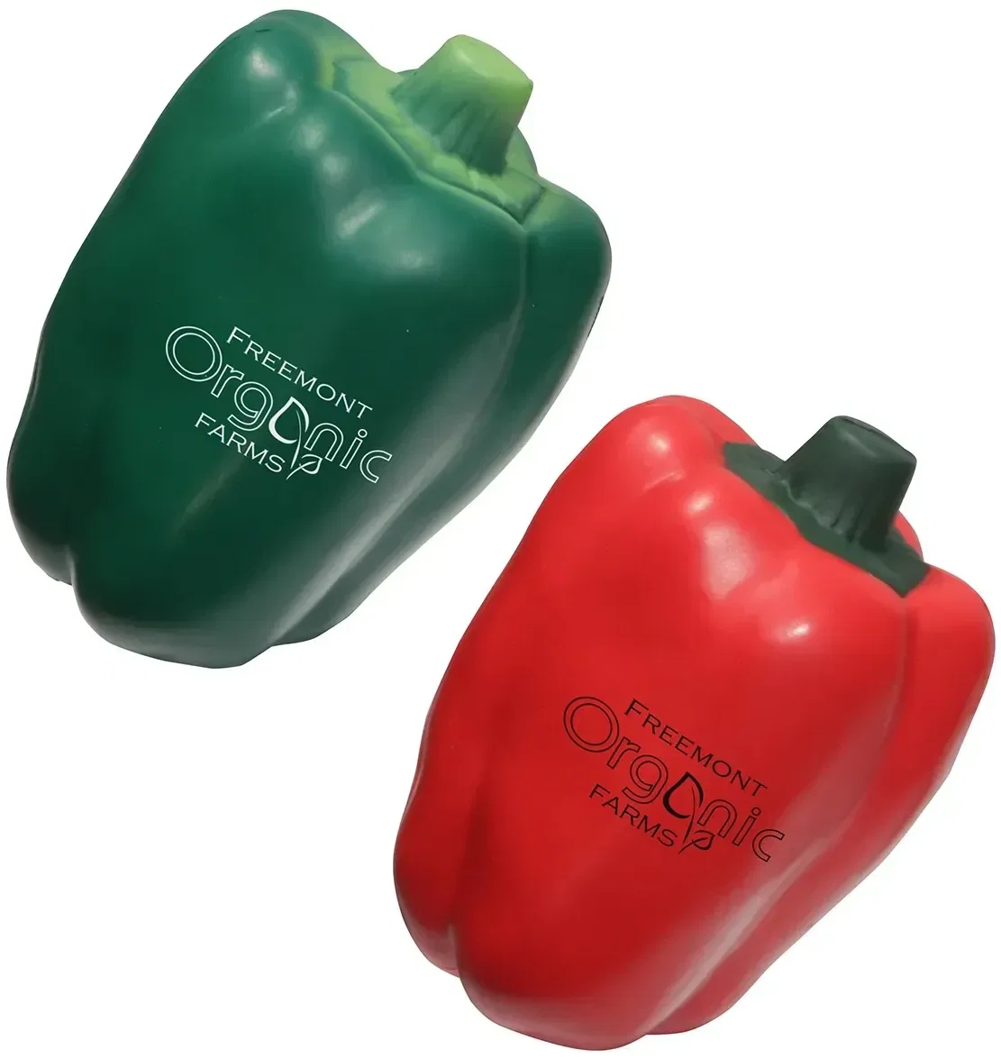 Custom Bell Pepper Stress Reliever, front view of the branded foam pepper squeeze toy for logo giveaways