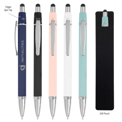 Recycled aluminum pen finished with a stylus tip for touchscreens
