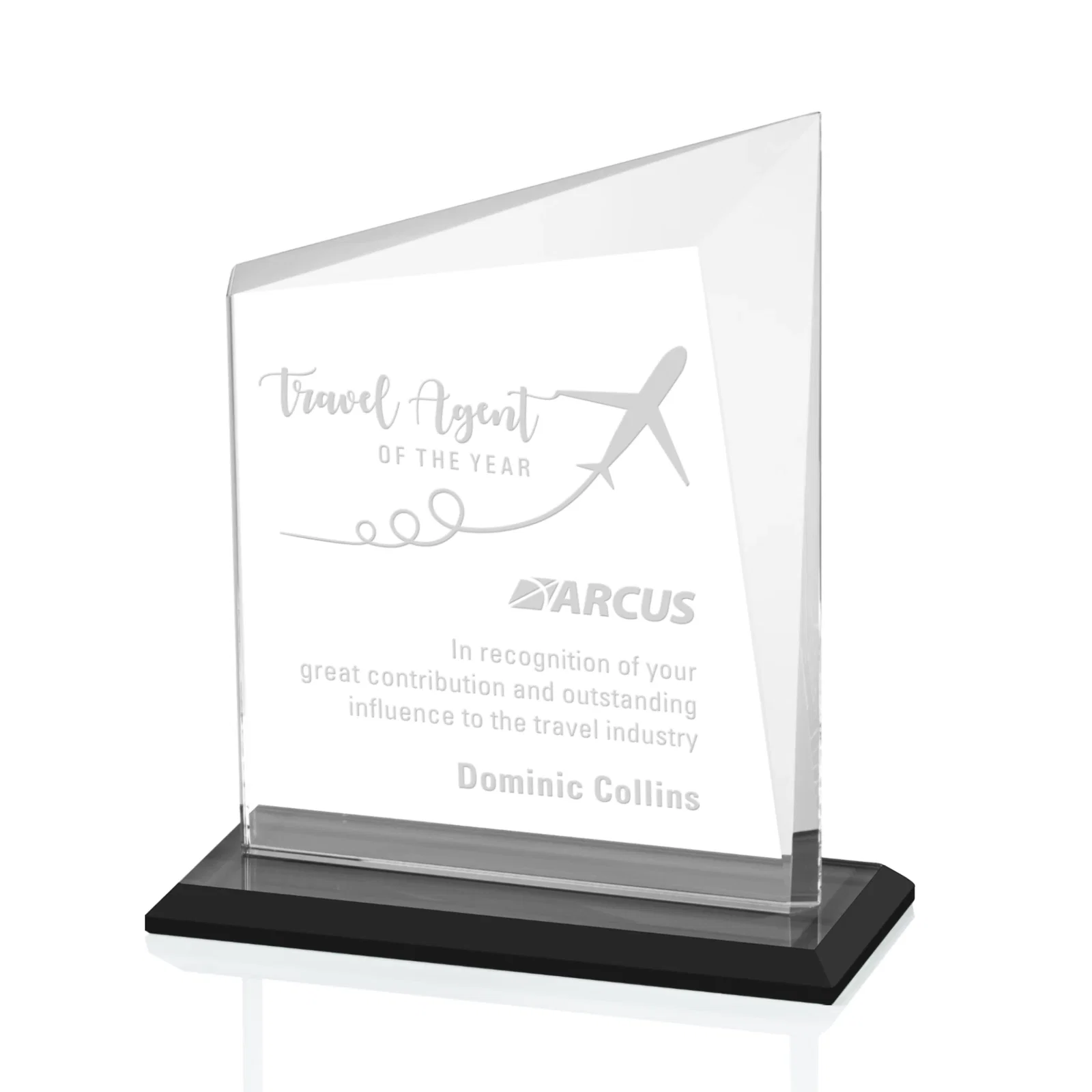 Personalized Starfire Crystal Peak Panel Award with Beveled Frame, awards for corporate award ceremonies