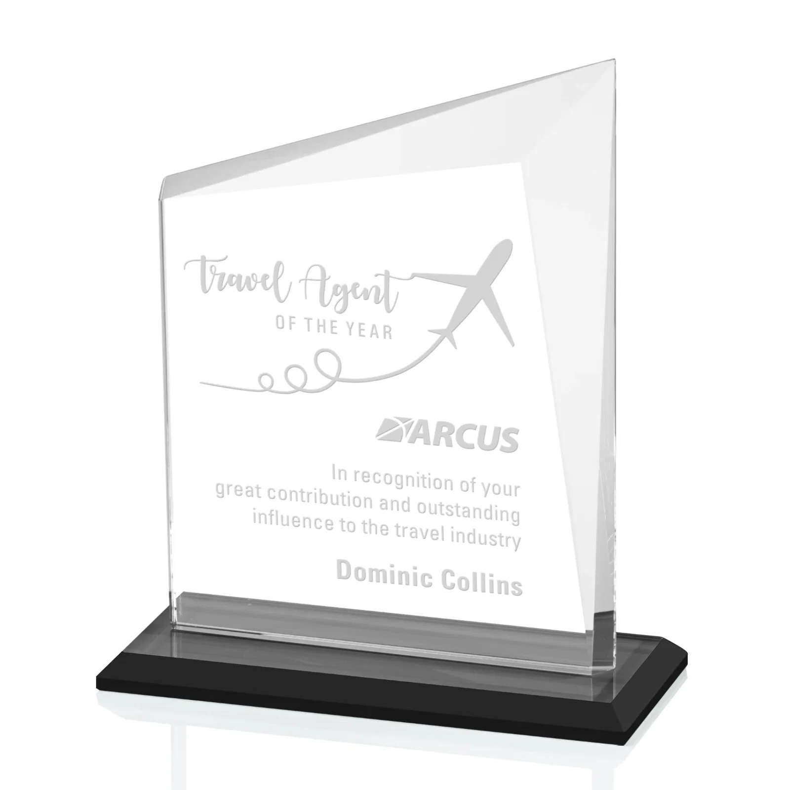 Personalized Starfire Crystal Peak Panel Award with Beveled Frame, awards for sales achievement awards