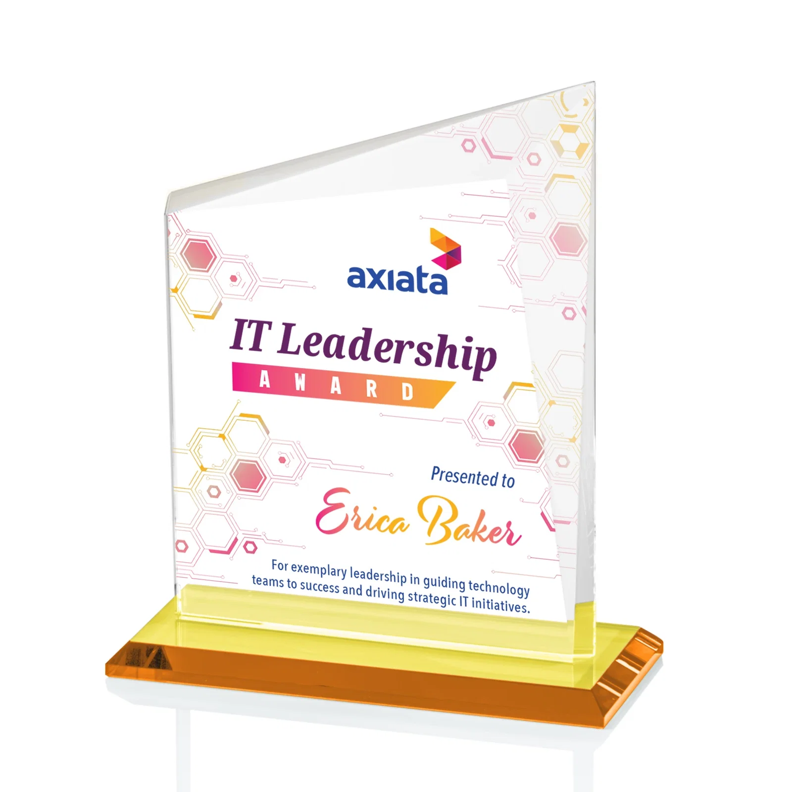 Branded Starfire Crystal Peak Panel Award with Beveled Frame, awards for corporate award ceremonies