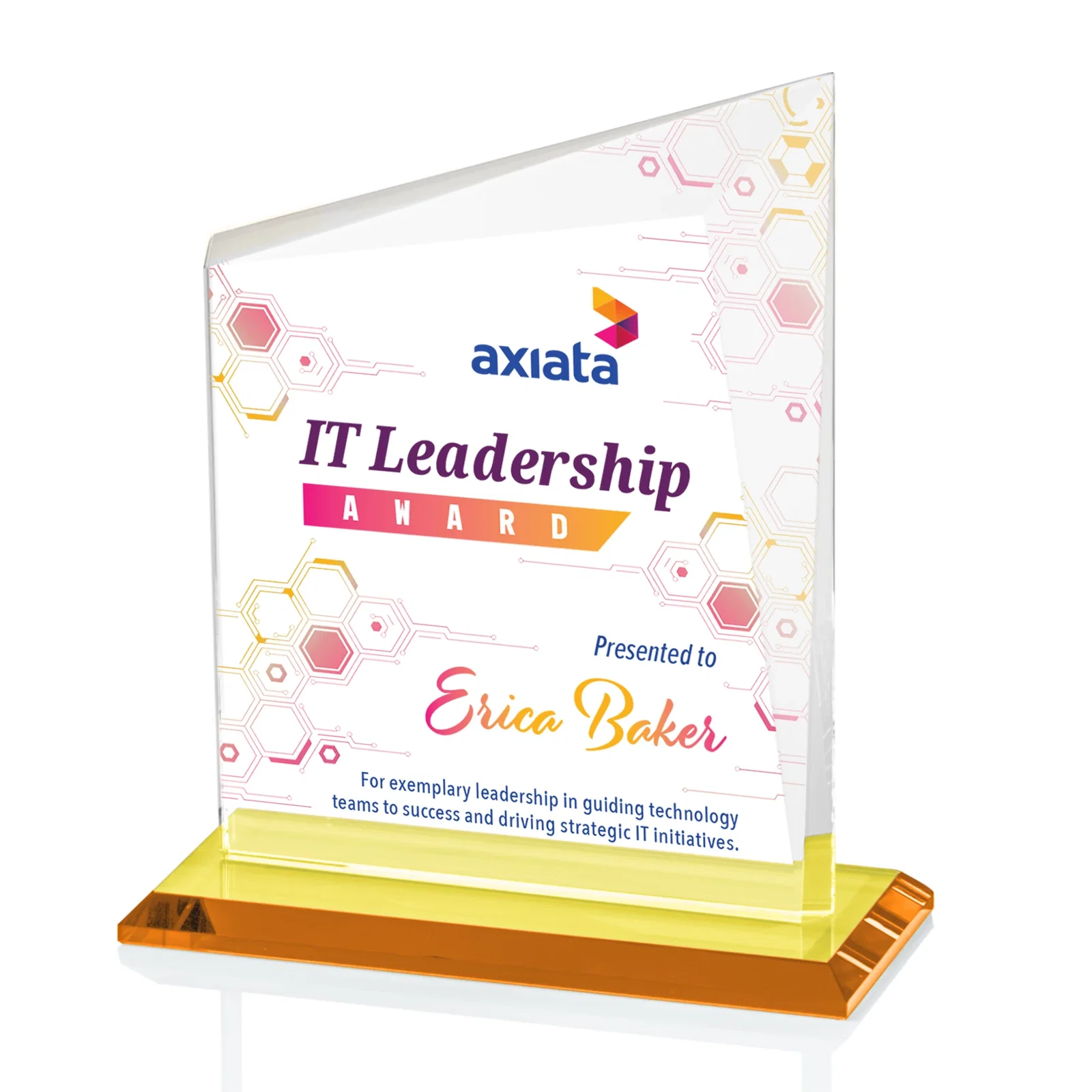 Branded Starfire Crystal Peak Panel Award with Beveled Frame, awards for sales achievement awards