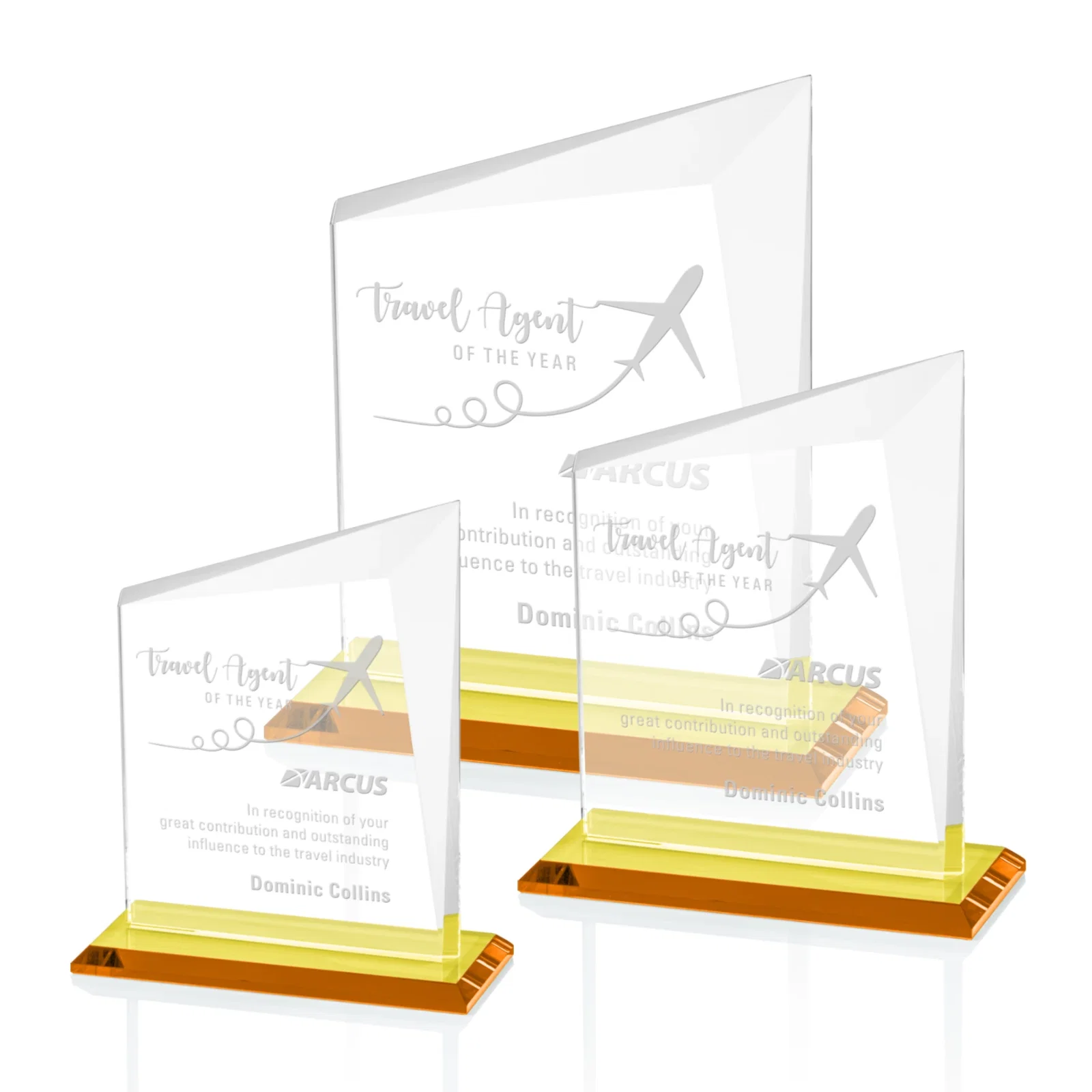 Custom Starfire Crystal Peak Panel Award with Beveled Frame, awards for retirement presentations