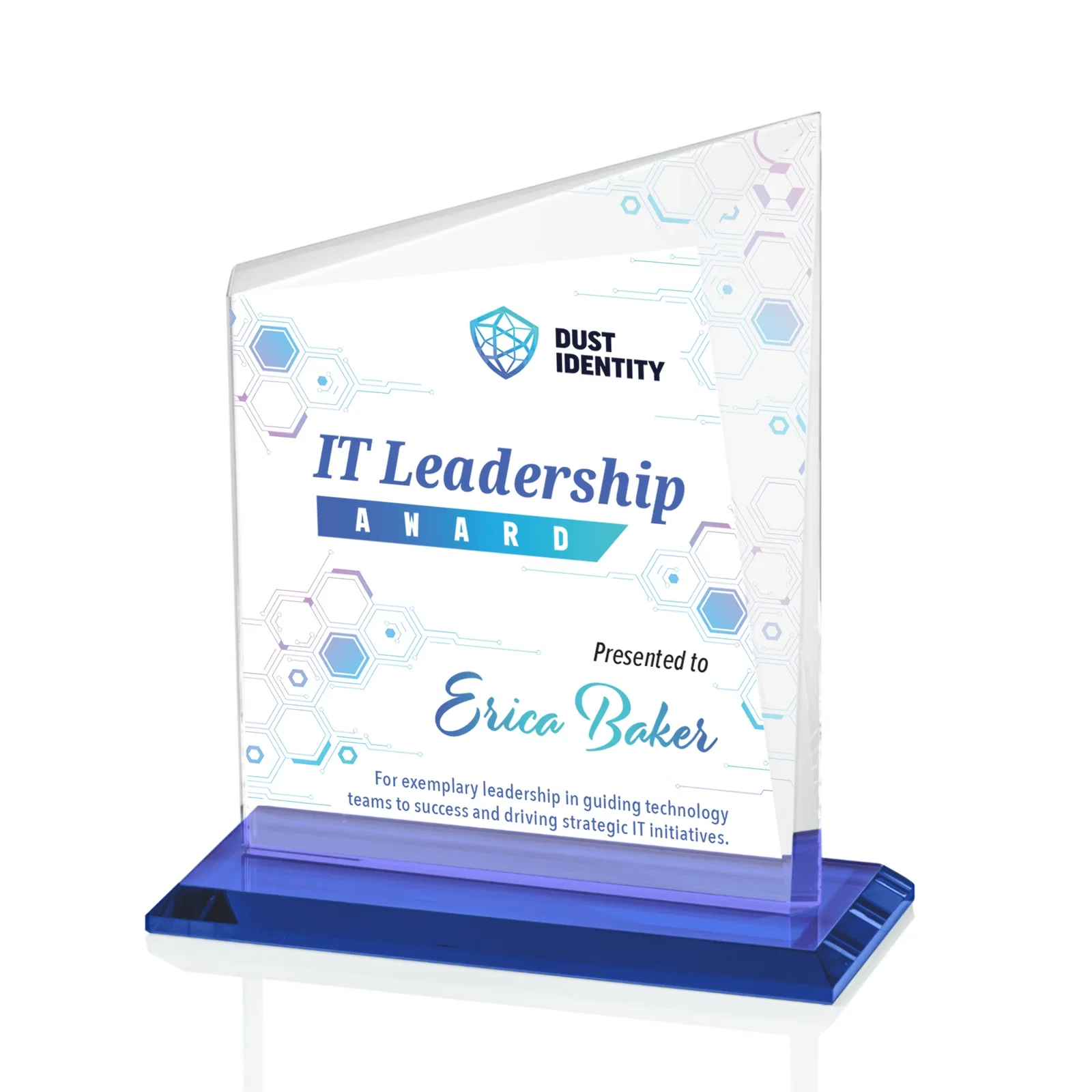 Custom printed Starfire Crystal Peak Panel Award with Beveled Frame, awards for corporate award ceremonies