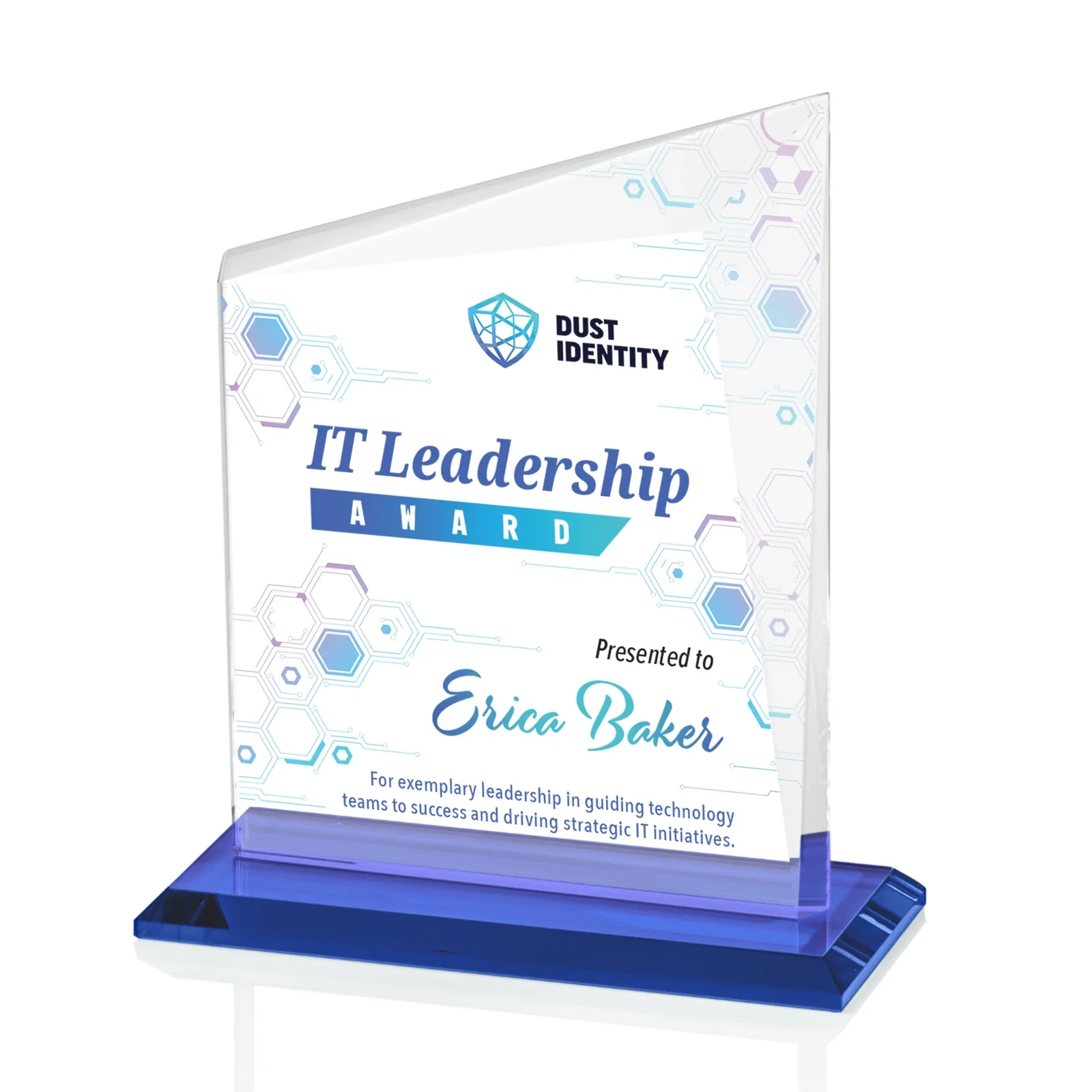 Custom printed Starfire Crystal Peak Panel Award with Beveled Frame, awards for service anniversary gifts