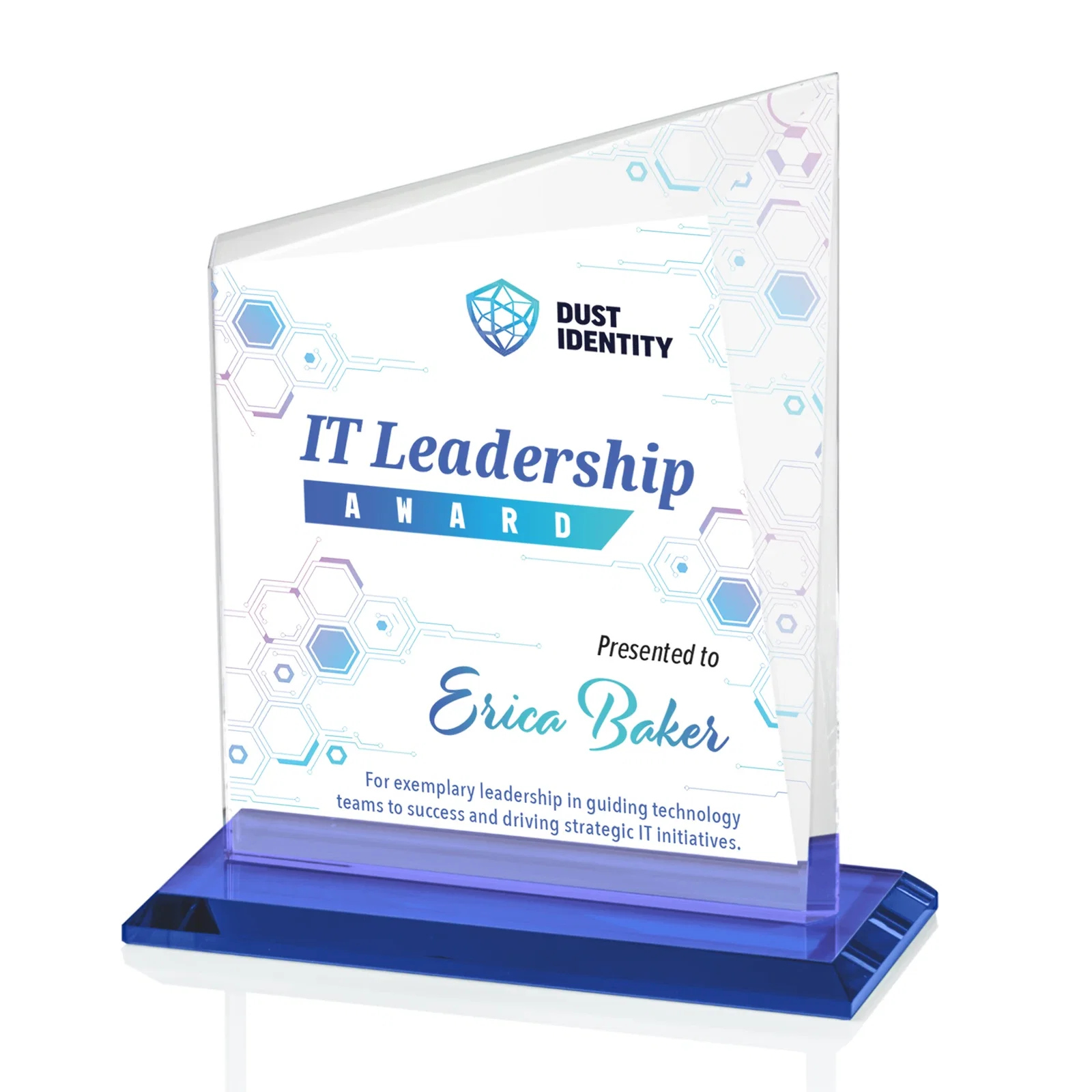 Custom printed Starfire Crystal Peak Panel Award with Beveled Frame, awards for sales achievement awards