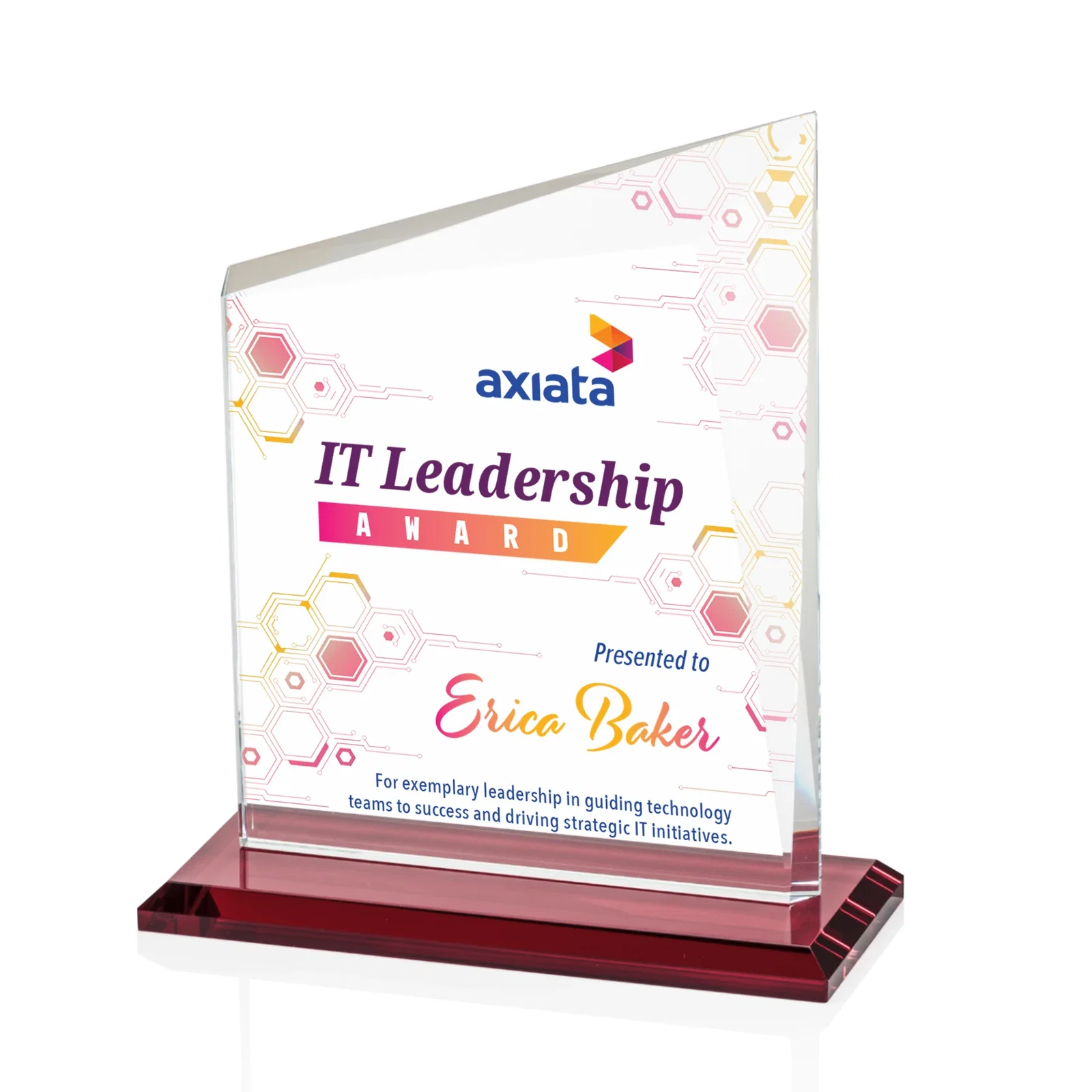 Custom printed Starfire Crystal Peak Panel Award with Beveled Frame, awards for team milestone celebrations